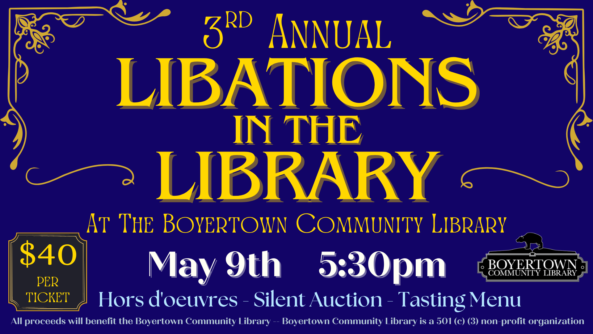 Campaign cover image for 3rd Annual Libations in the Library at the Boyertown Community Library
