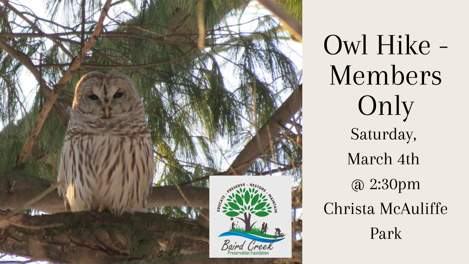 Campaign cover image for Owl Prowl Walk - FREE (MEMBERS ONLY)