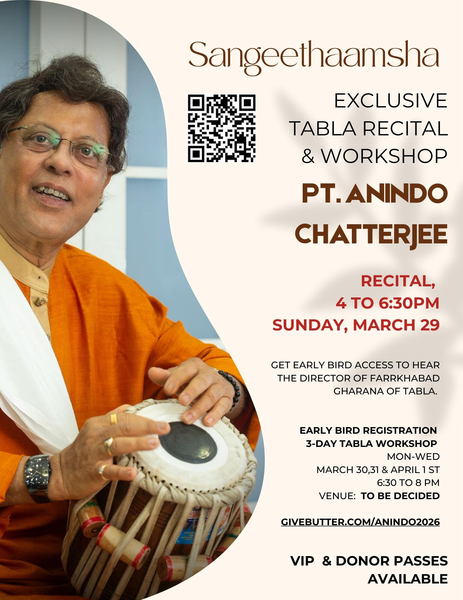 Campaign cover image for Tabla Recital & Workshop with Pt Anindo Chatterjee - March 29, 2026