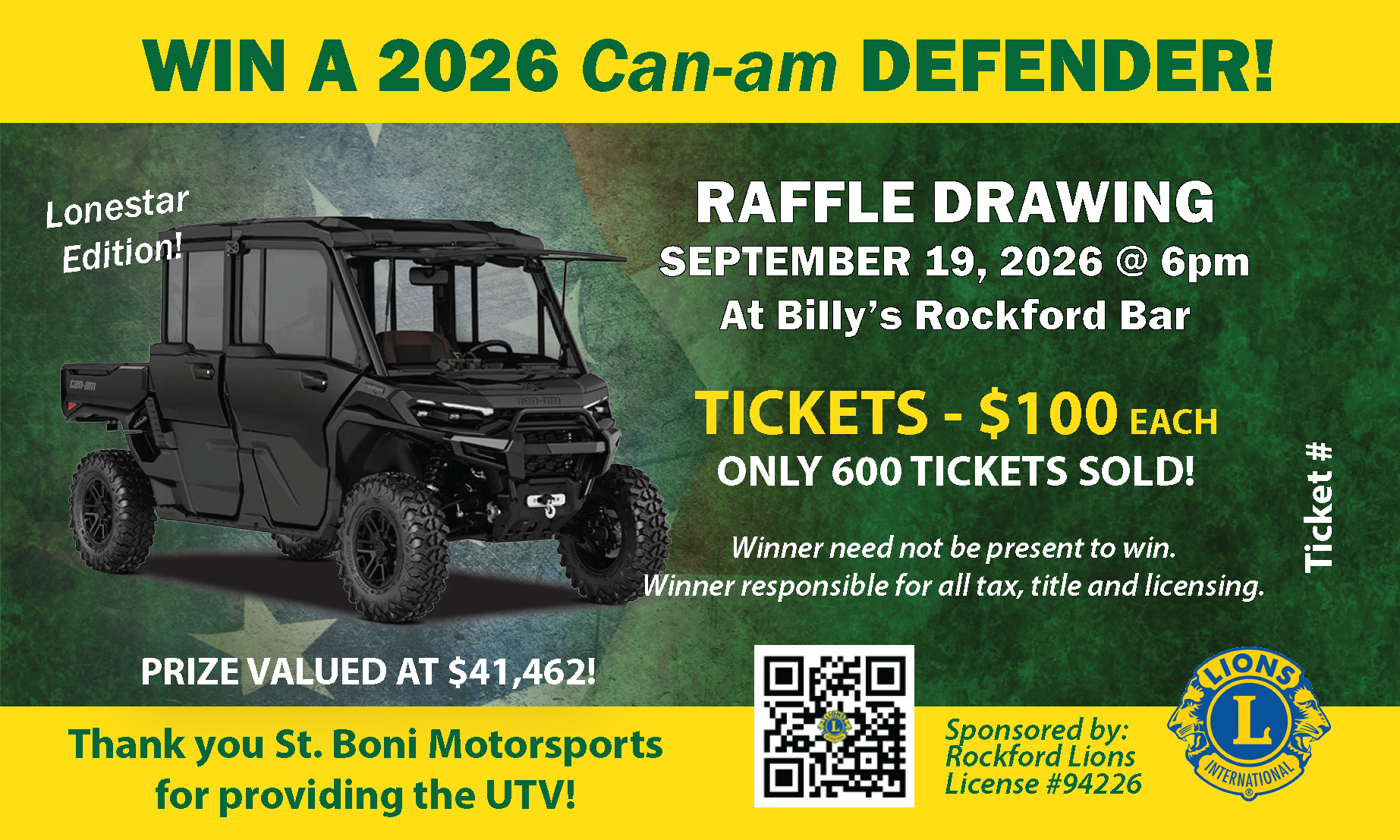 Campaign cover image for 2026 Rockford Lions Side-by-Side Giveaway