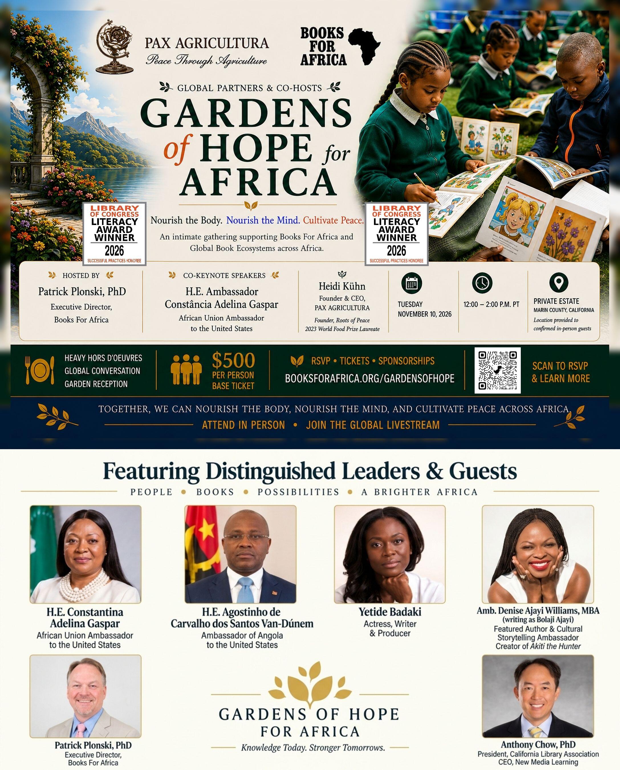 Campaign cover image for Gardens of Hope for Africa: A Benefit for Books For Africa. Tue. Nov. 10 @ 12:30 PM (In-person/Livestream)