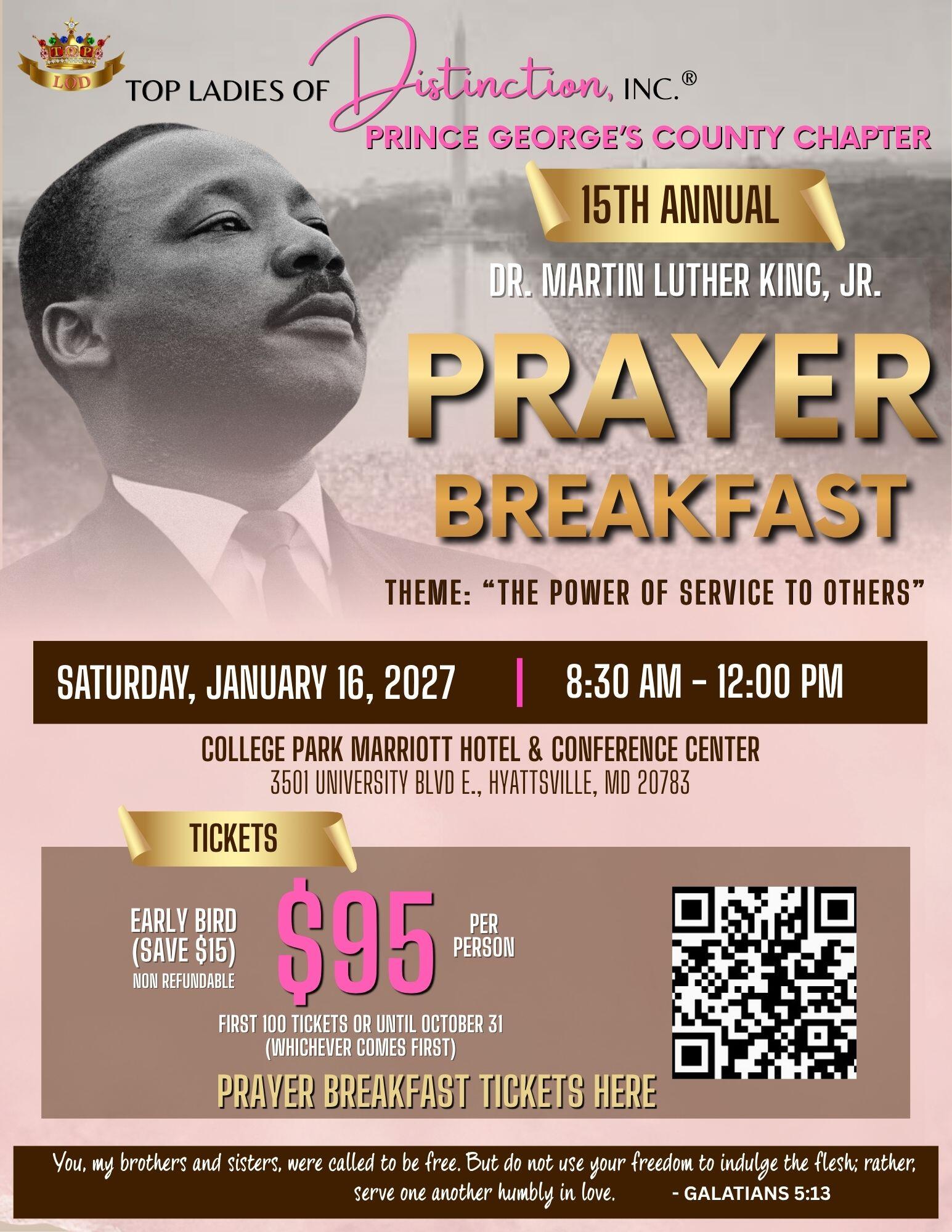 Campaign cover image for 15th Annual Dr. Martin Luther King Jr. Prayer Breakfast Presented by Top Ladies of Distinction Inc., Prince George's County Chapter