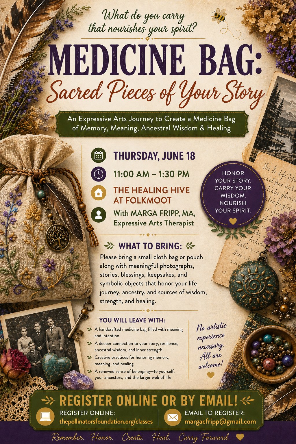 Campaign cover image for Medicine Bag: Sacred Pieces of Your Story with Marga Fripp. A program of heART Healing Circle