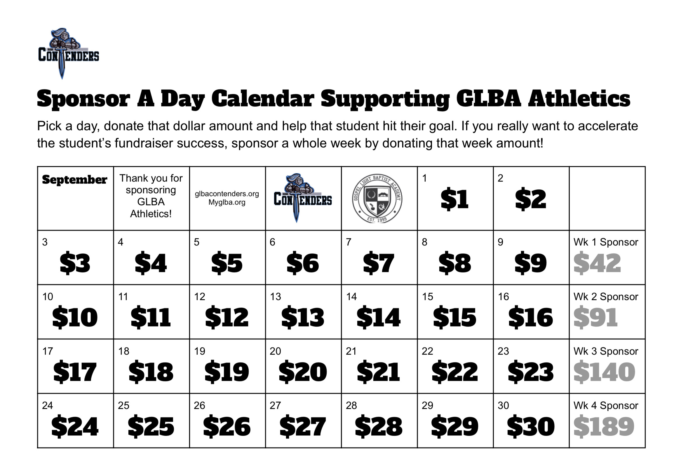 Sponsor A Day Athletic Fundraiser