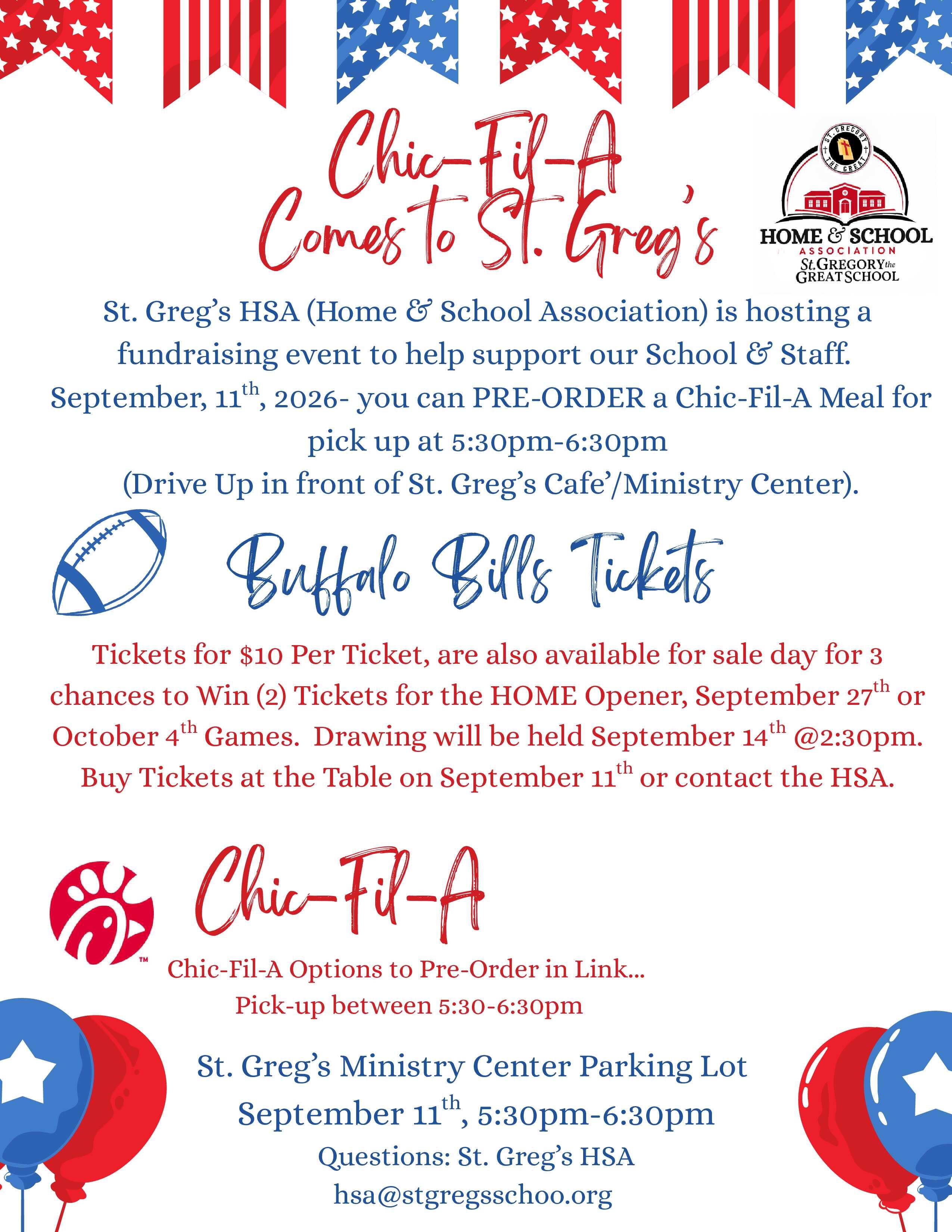 Campaign cover image for Parish Chic-Fil-A Sale --Sponsored by the HSA