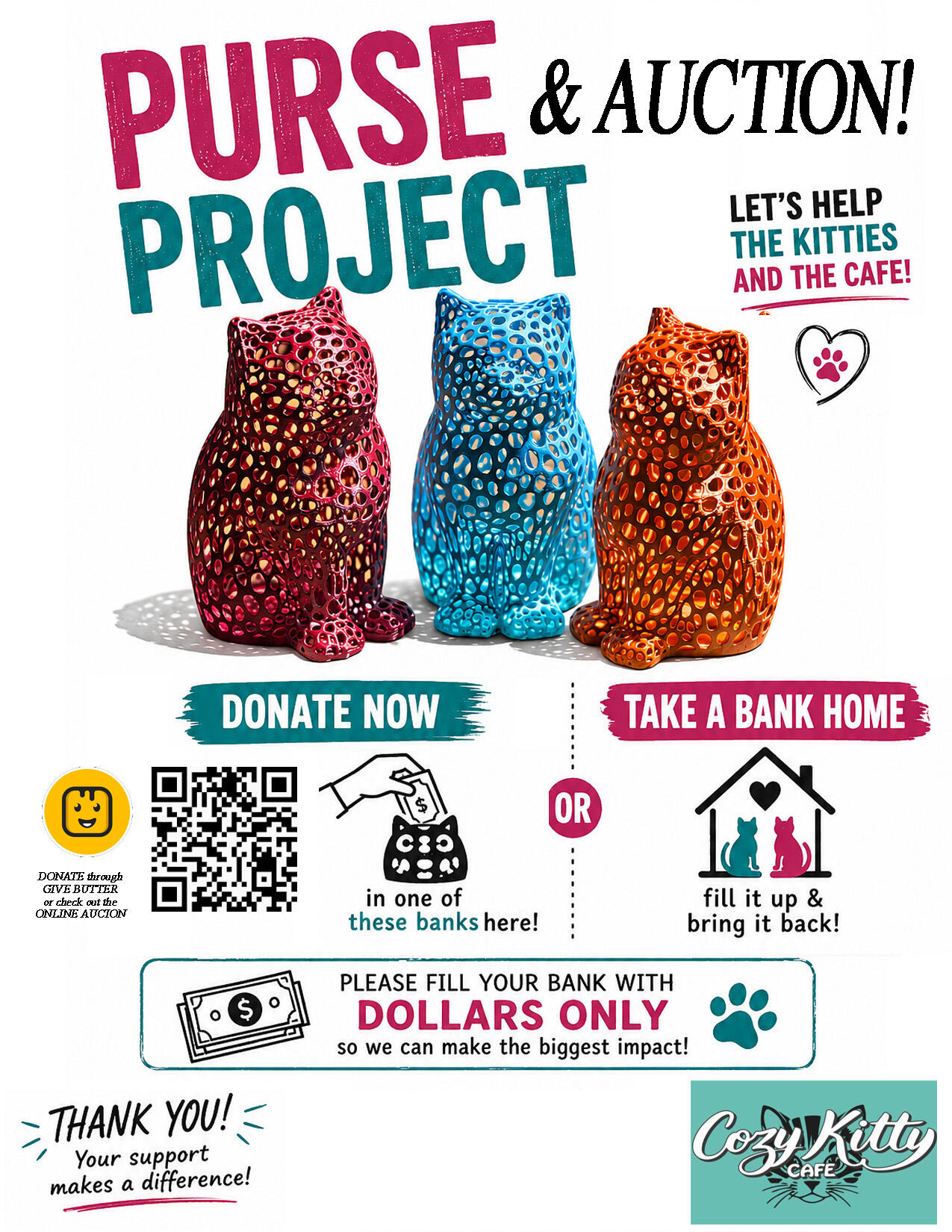 Campaign cover image for Cozy Kitty PURSE Proj & AUCTIONS: Outbid. Uplift. Win!