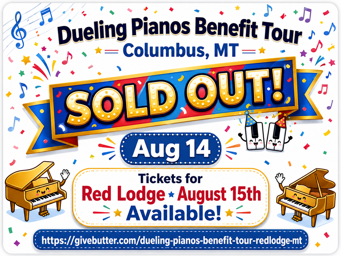Campaign cover image for Dueling Pianos Benefit Tour - Columbus, MT * SOLD OUT * August 14th (Show2️⃣ Red Lodge August 15th)