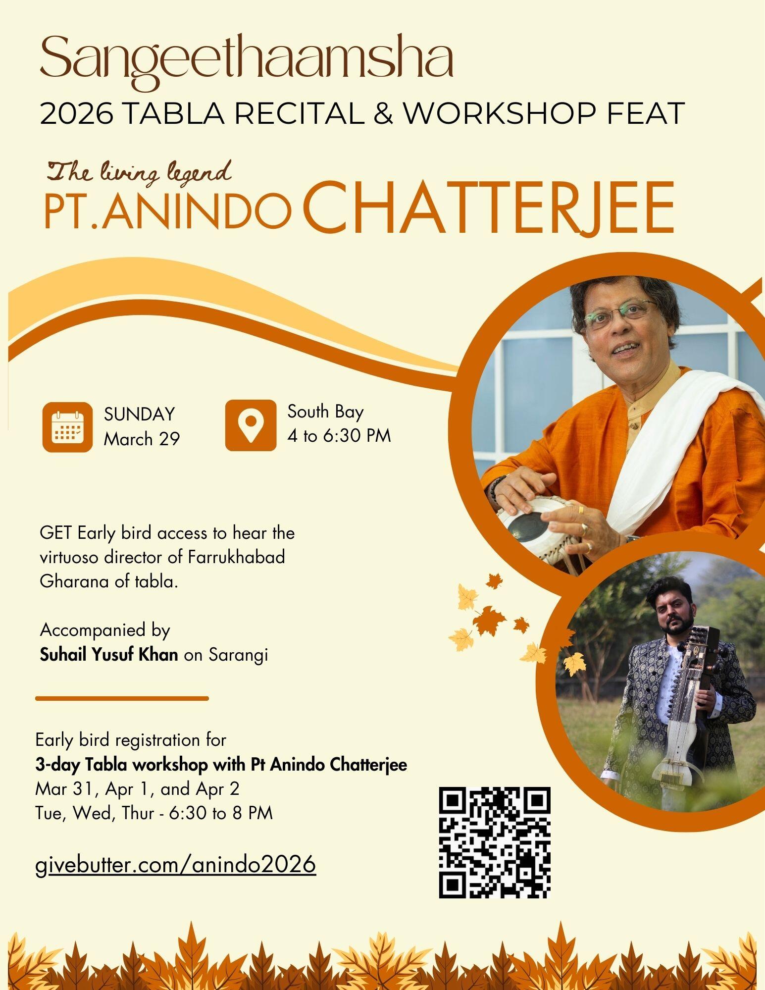 Campaign cover image for Tabla Recital & Workshop with Pt Anindo Chatterjee - March 29, 2026