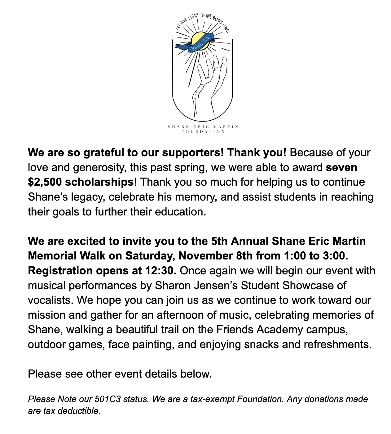 Campaign cover image for Fifth Annual Shane Eric Martin Memorial Walk