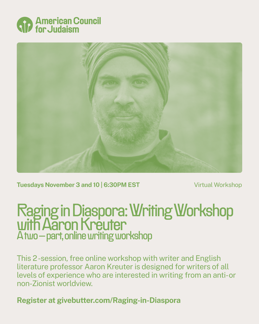 Campaign cover image for Raging in Diaspora: Writing Workshop with Aaron Kreuter