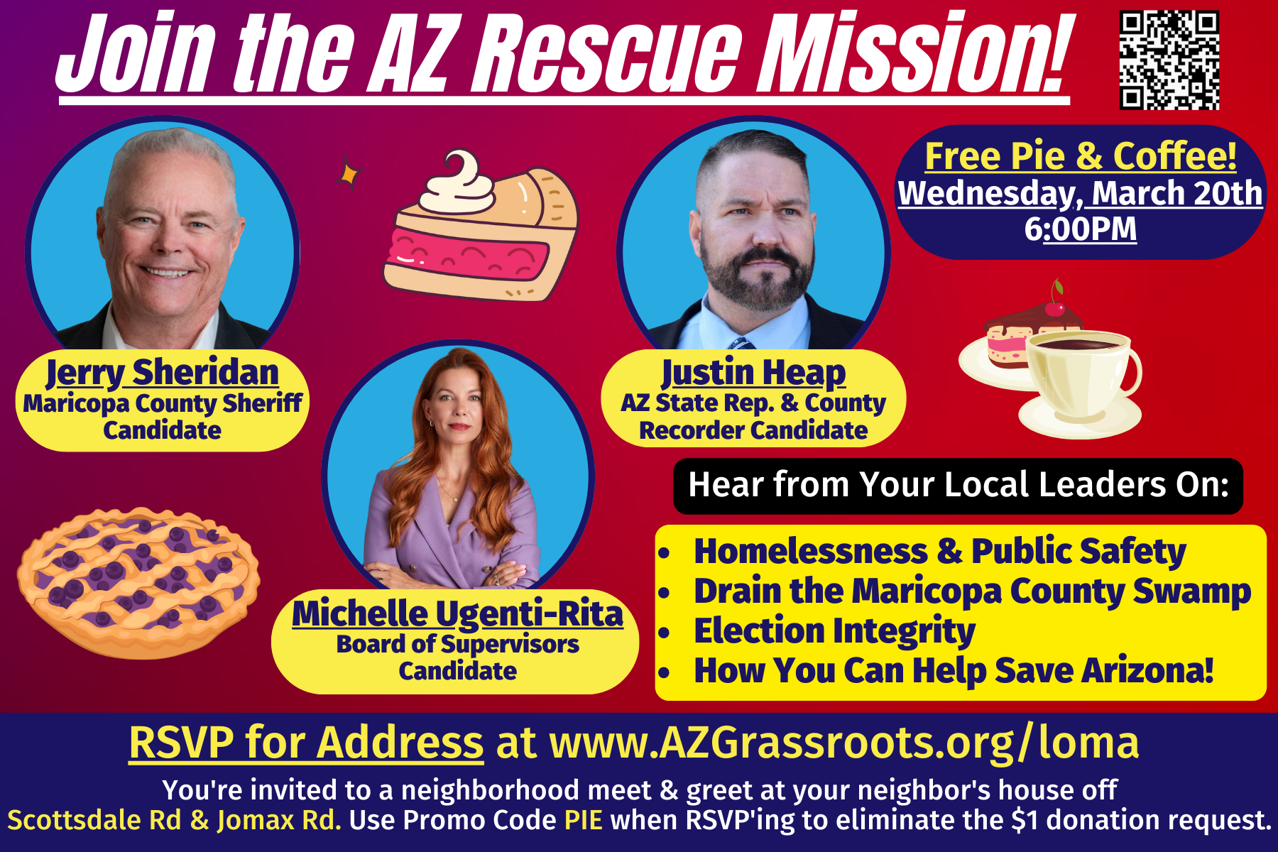 Campaign cover image for 3.20.24 AZ Rescue Mission w/ County Sheriff Candidate Jerry Sheridan, County Supervisor Candidate Michelle Ugenti-Rita & AZ State Rep. Justin Heap