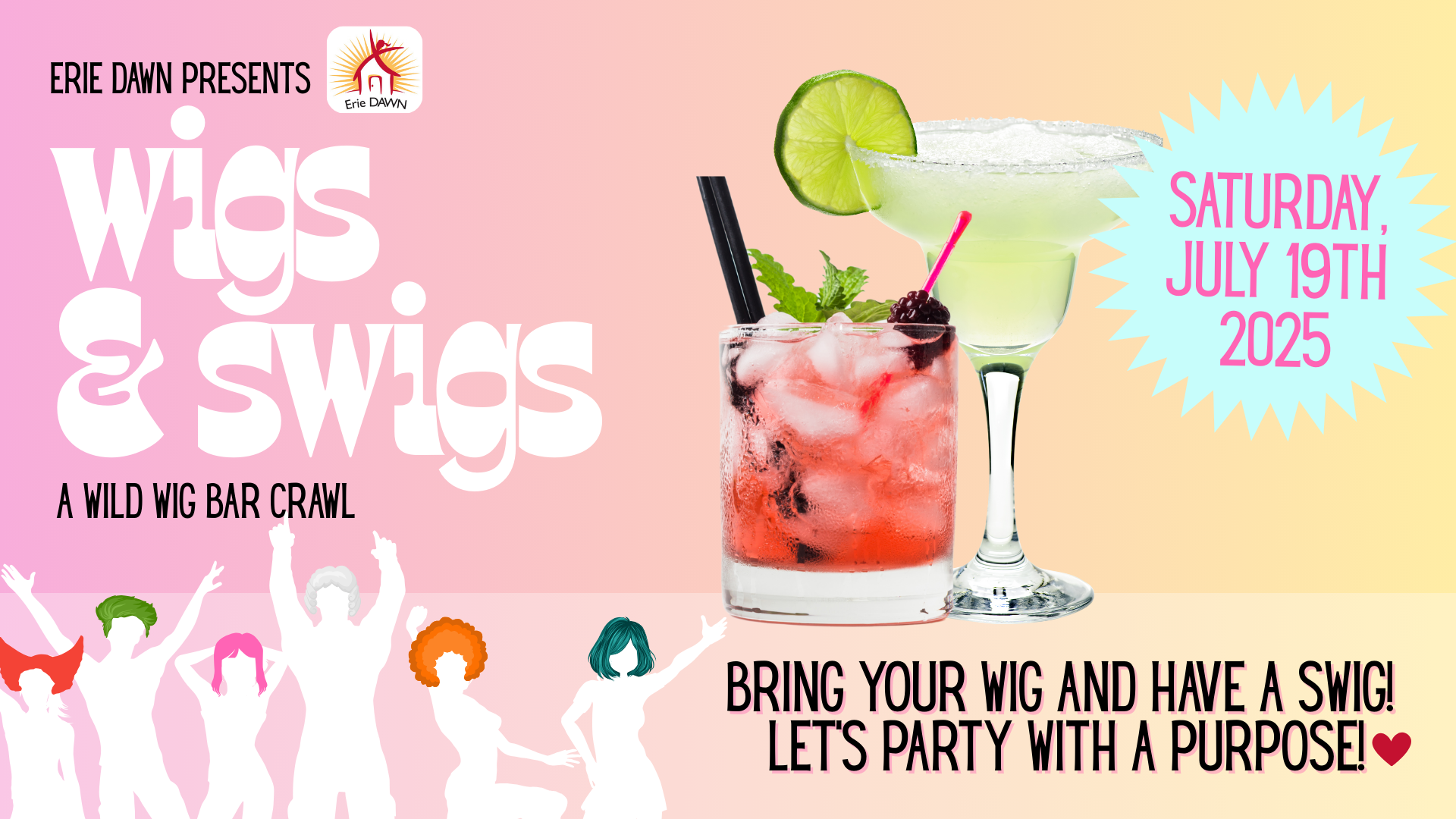 Campaign cover image for Erie DAWN's Wigs & Swigs: A Wild Wig Bar Crawl