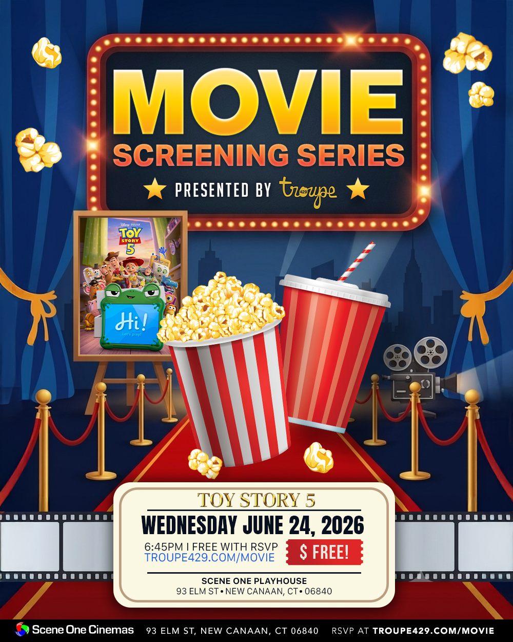 Campaign cover image for FREE "Toy Story 5" Private Screening for Troupers! (WED JUNE 24, 2026 // 7:00PM // New Canaan)