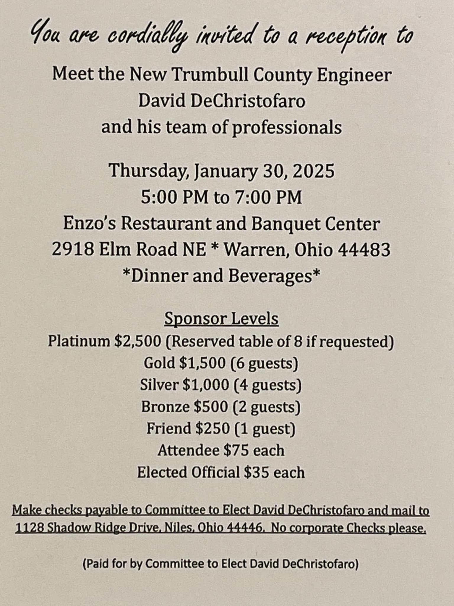 Campaign cover image for Meet the New Trumbull County Engineer David DeChristofaro