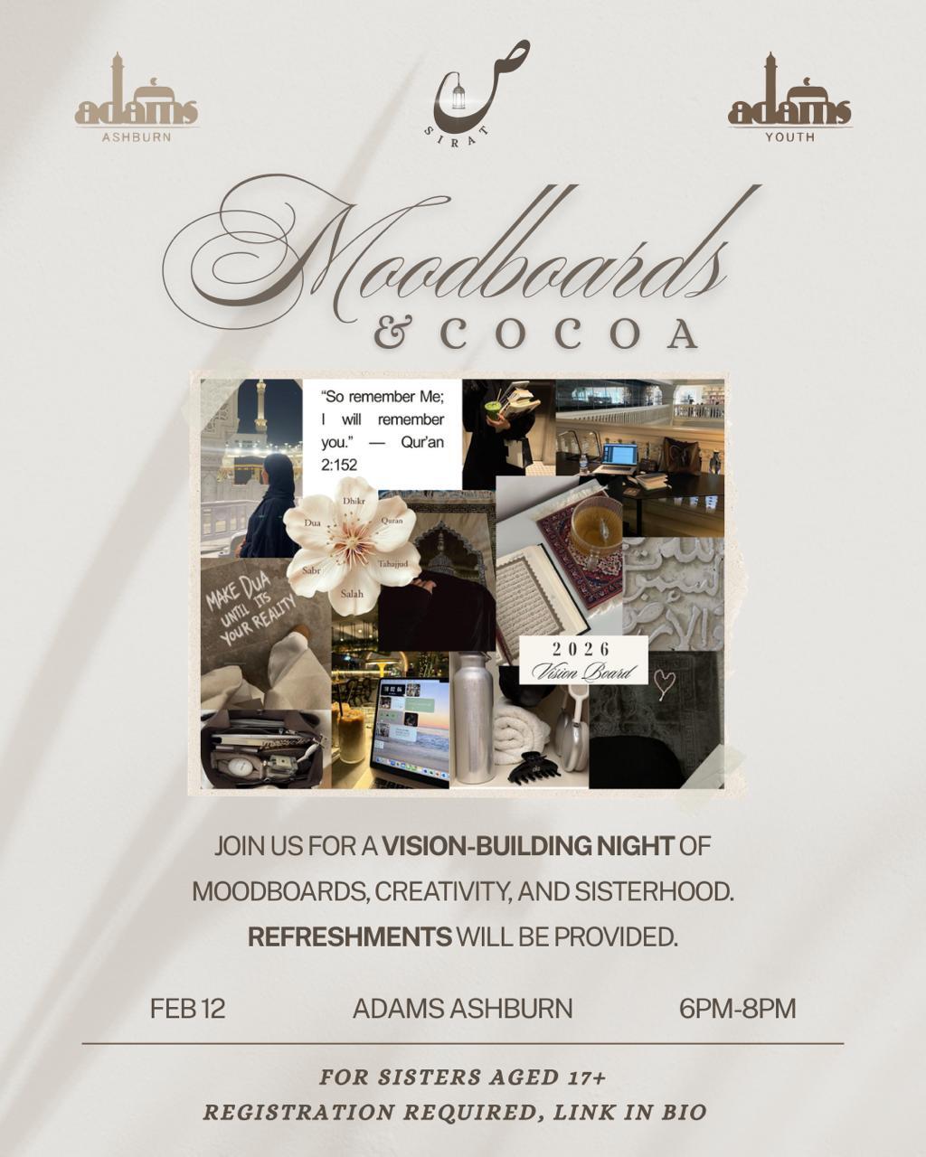 Campaign cover image for Sirat: Moodboards & Cocoa at ADAMS Ashburn