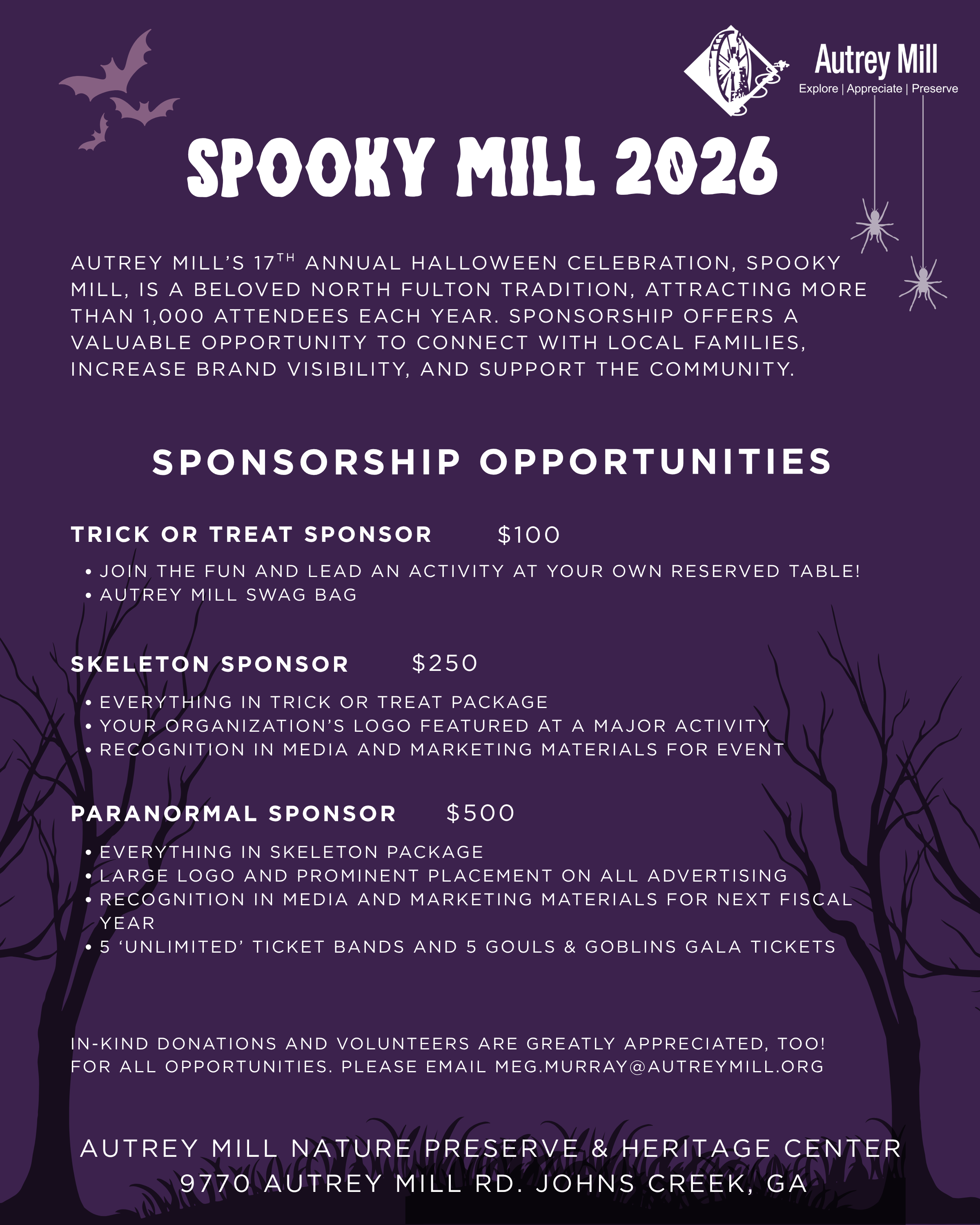Campaign cover image for Sponsorship Opportunities - October at Autrey Mill