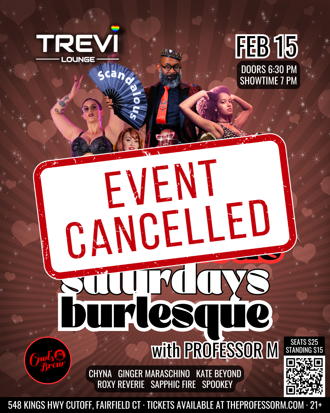 Campaign cover image for CANCELED FOR WEATHER: Scandalous Saturdays Burlesque at Trevi Lounge (February 15, 2025 @ 7 PM)