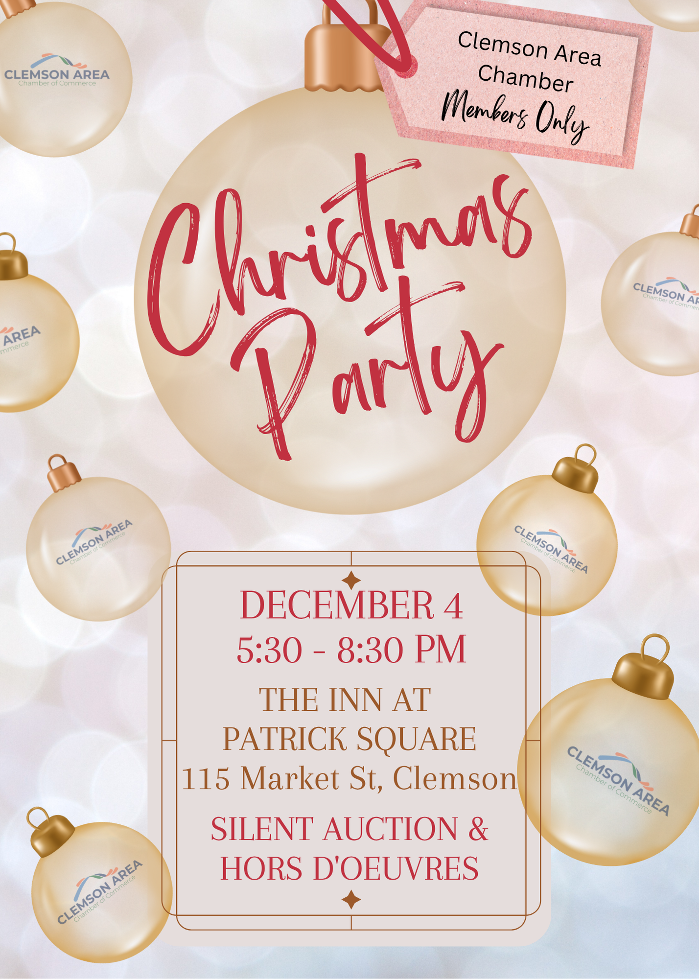 Campaign cover image for Clemson Area Chamber of Commerce Christmas Party & Silent Auction