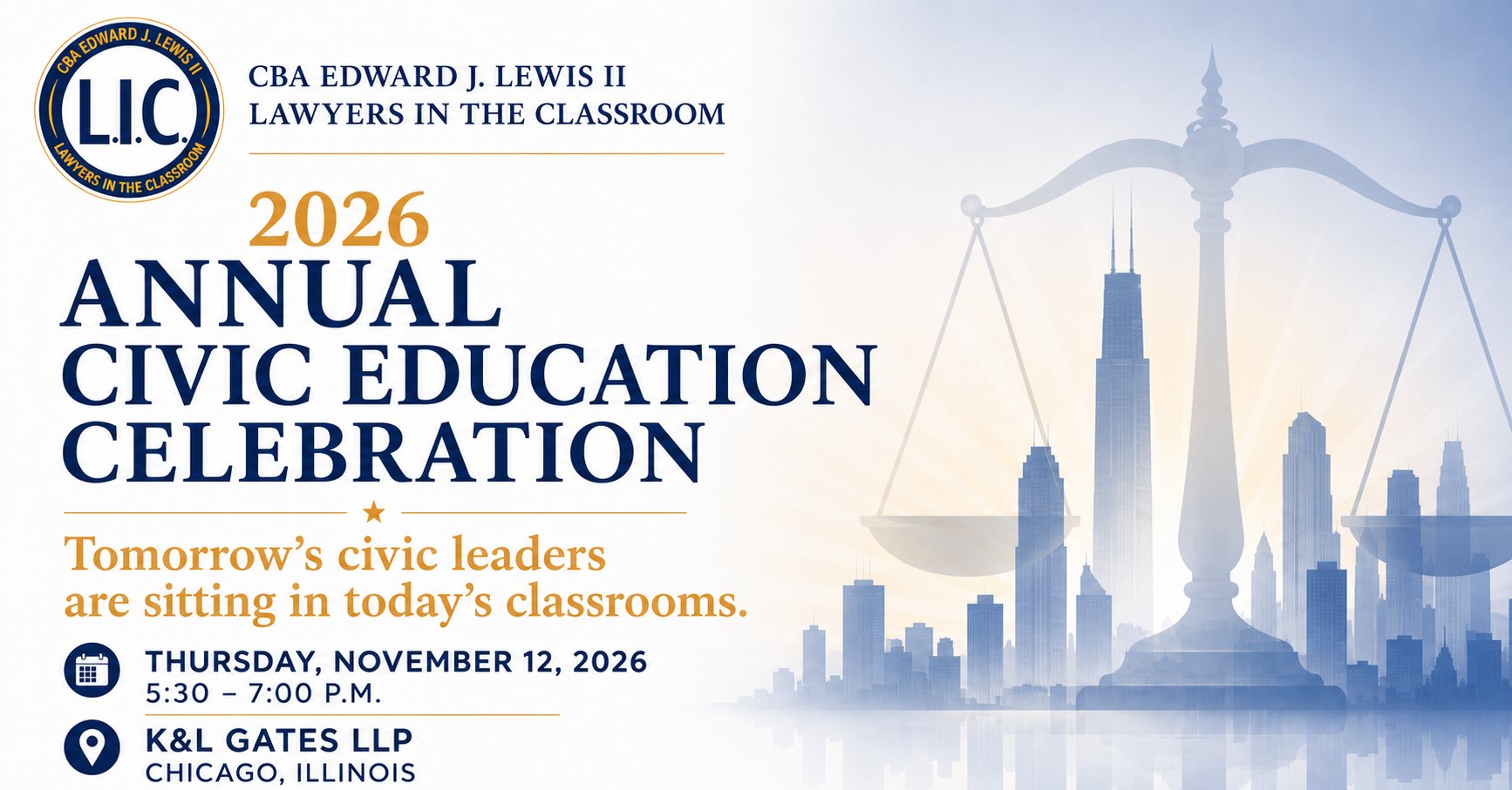Campaign cover image for 2026 Annual Civic Education Celebration- CBA Edward J. Lewis II Lawyers in the Classroom Fundraiser