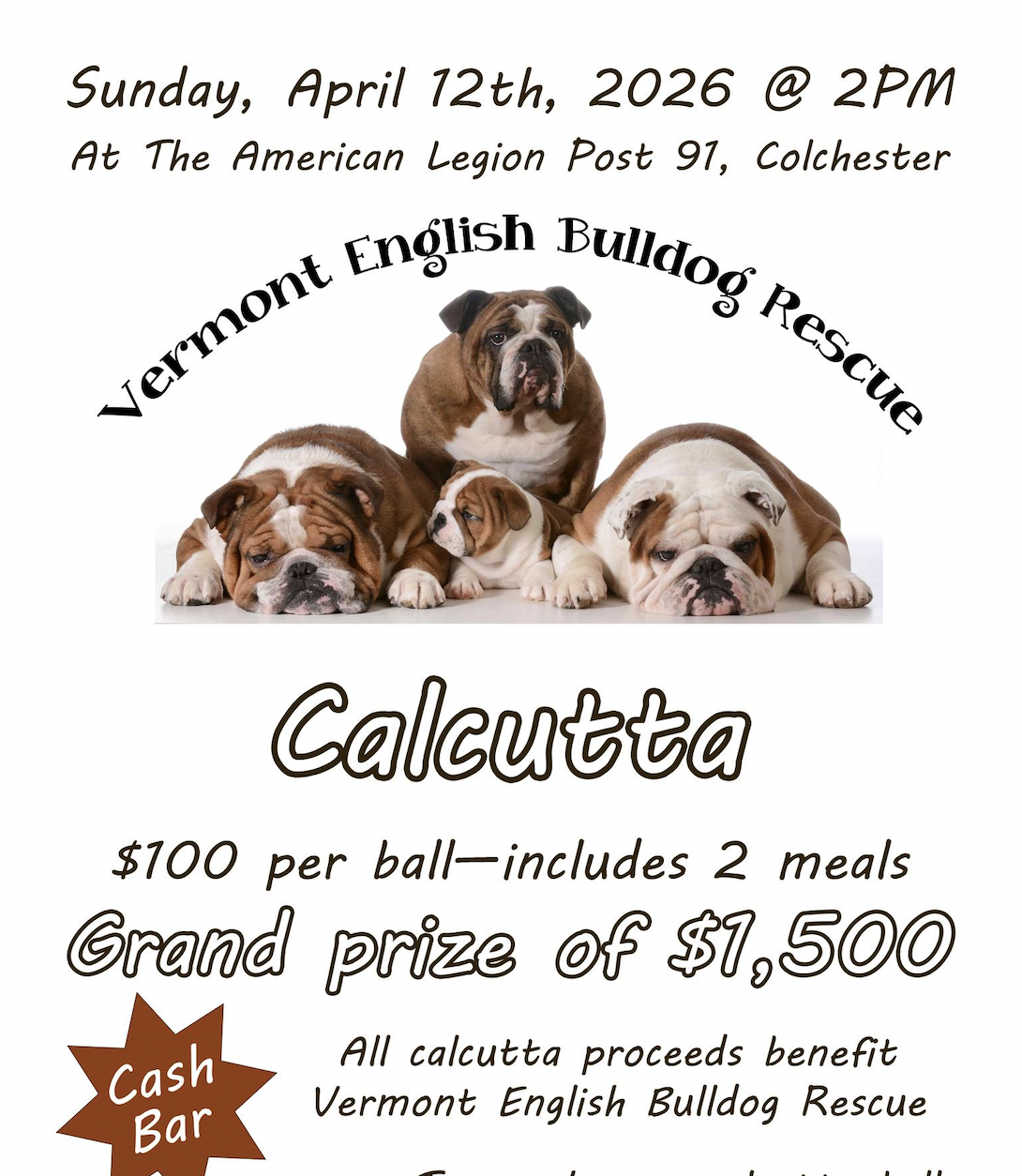 Campaign cover image for Vermont English Bulldog Rescue Calcutta