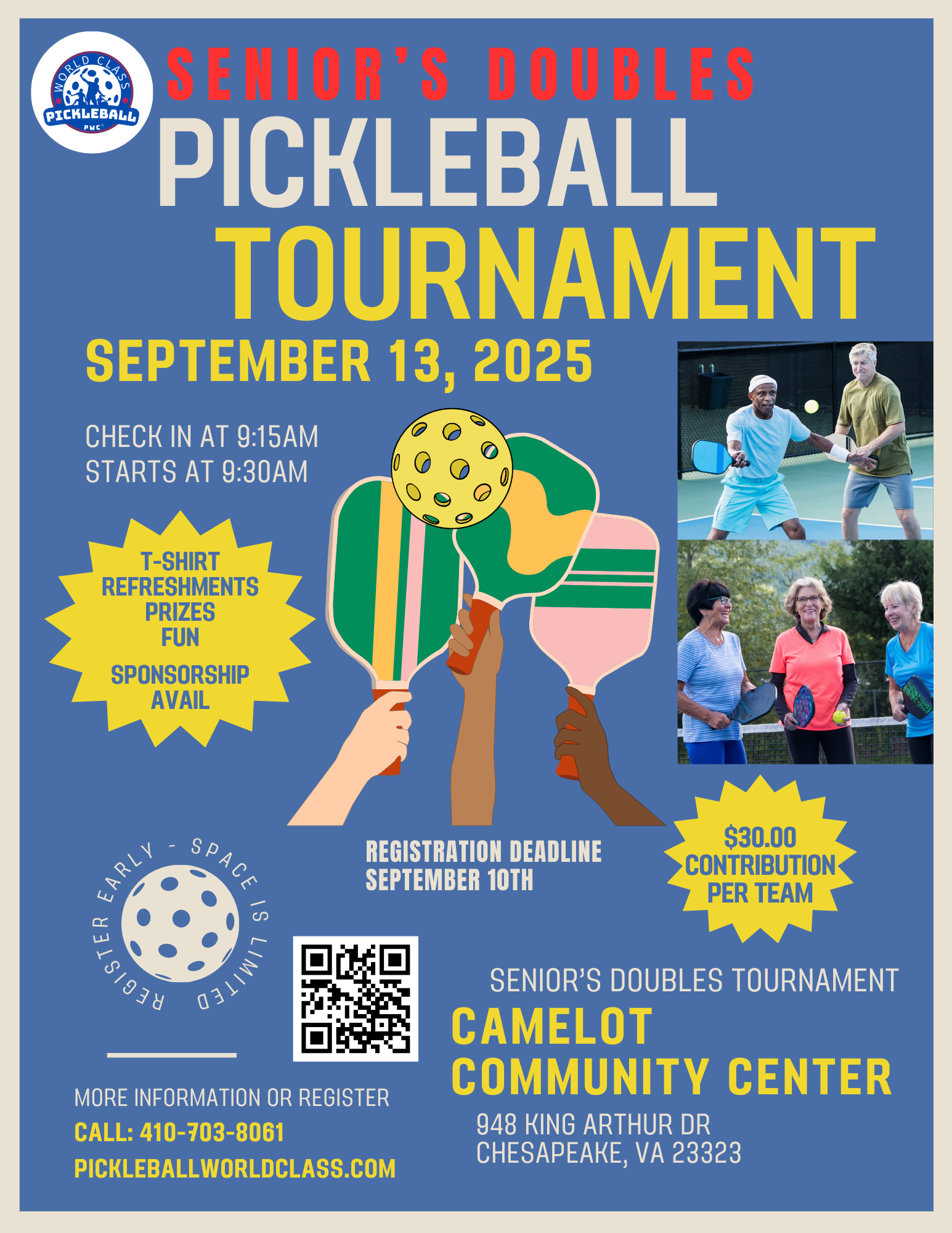 Campaign cover image for Fundraising Pickleball Senior's Doubles Tournament and Open Play