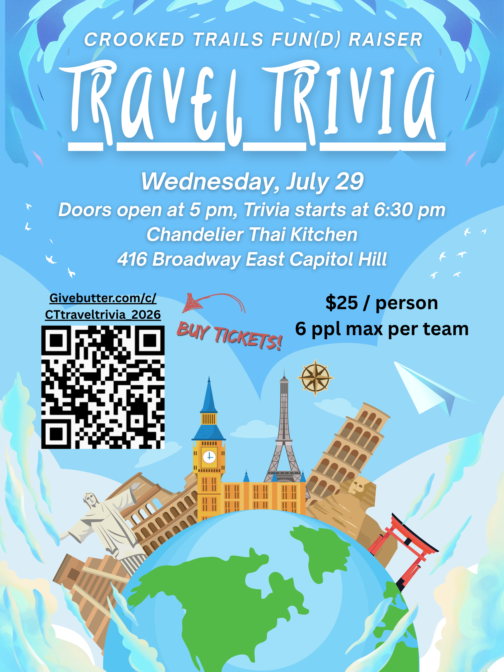 Campaign cover image for Travel Trivia - 2026 Crooked Trails Fun(d) Raiser