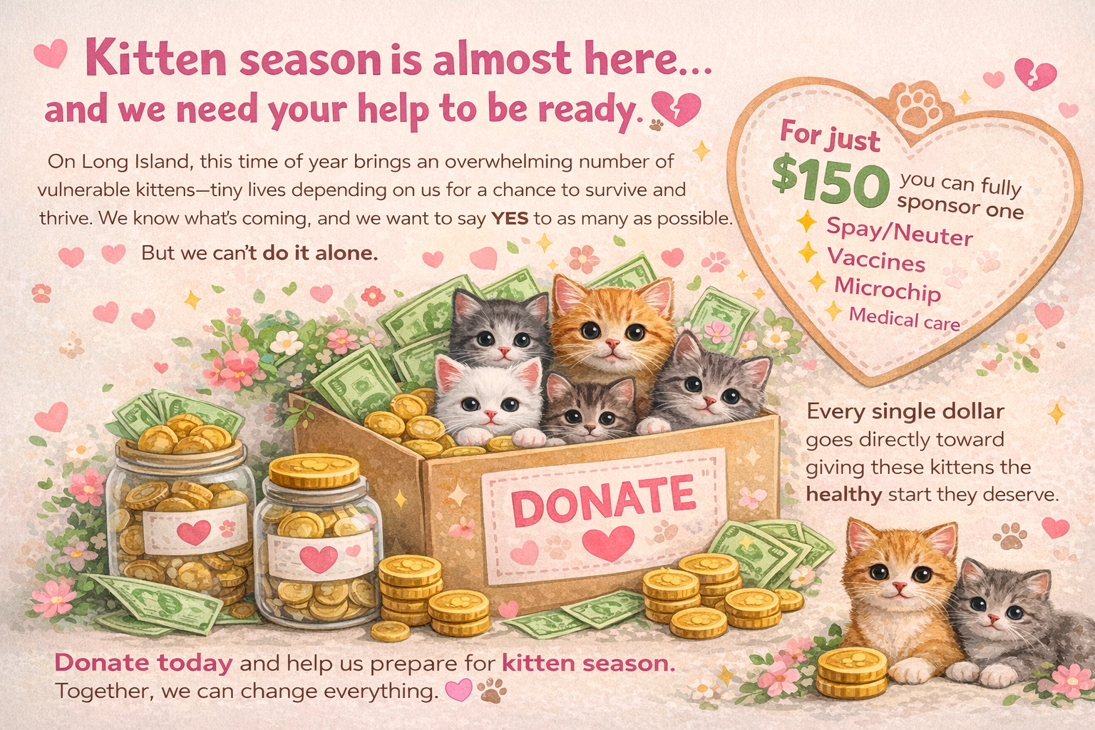 Campaign cover image for Kitten season is almost here… and we need your help to be ready. 🐾💔