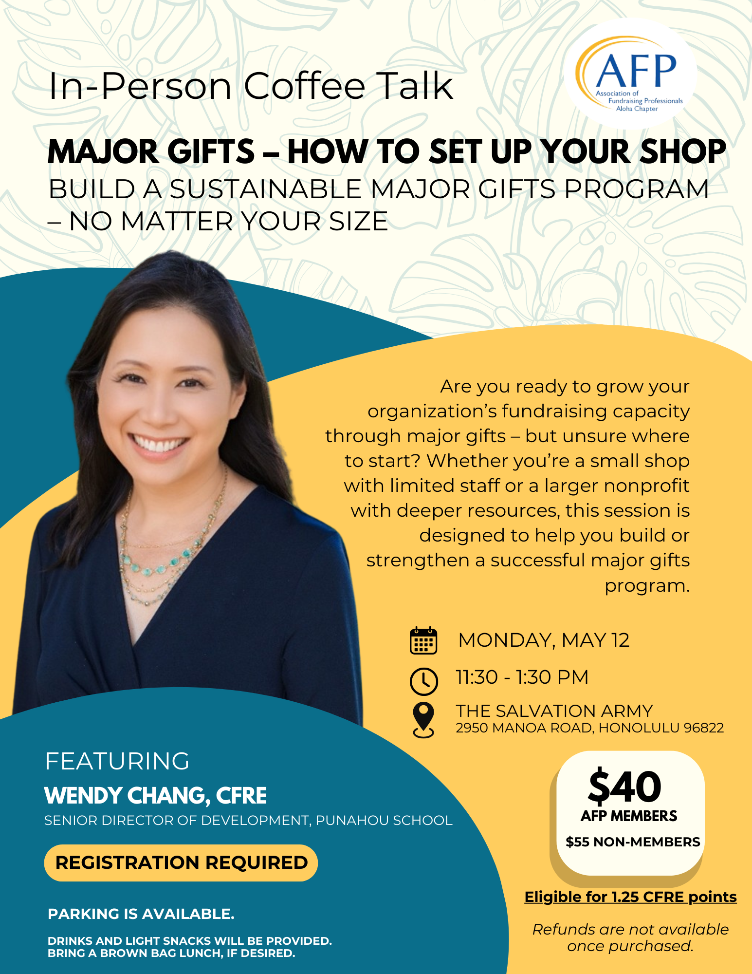 Campaign cover image for IN-PERSON Coffee Talk: Major Gifts - How to Set Up Your Shop