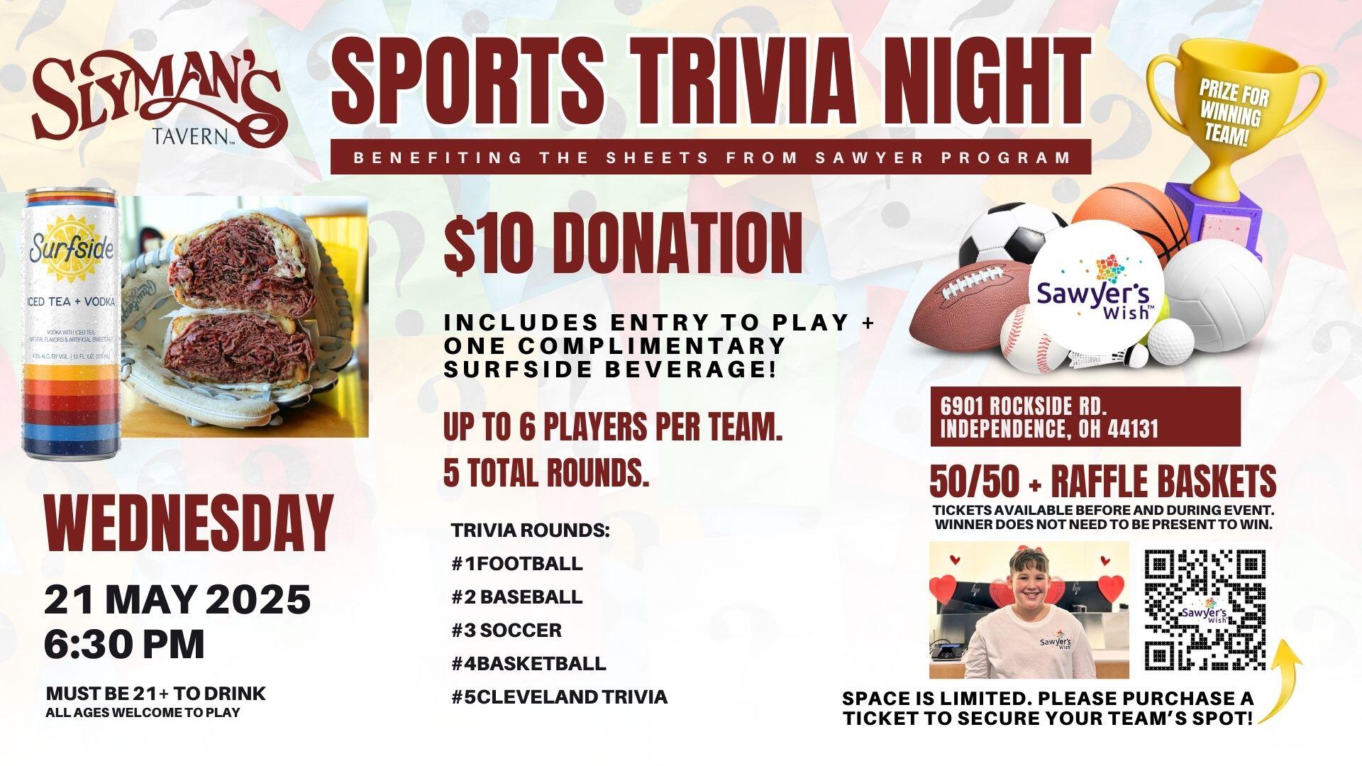 Campaign cover image for Sports Trivia Night at Slyman's Tavern 5.21.25