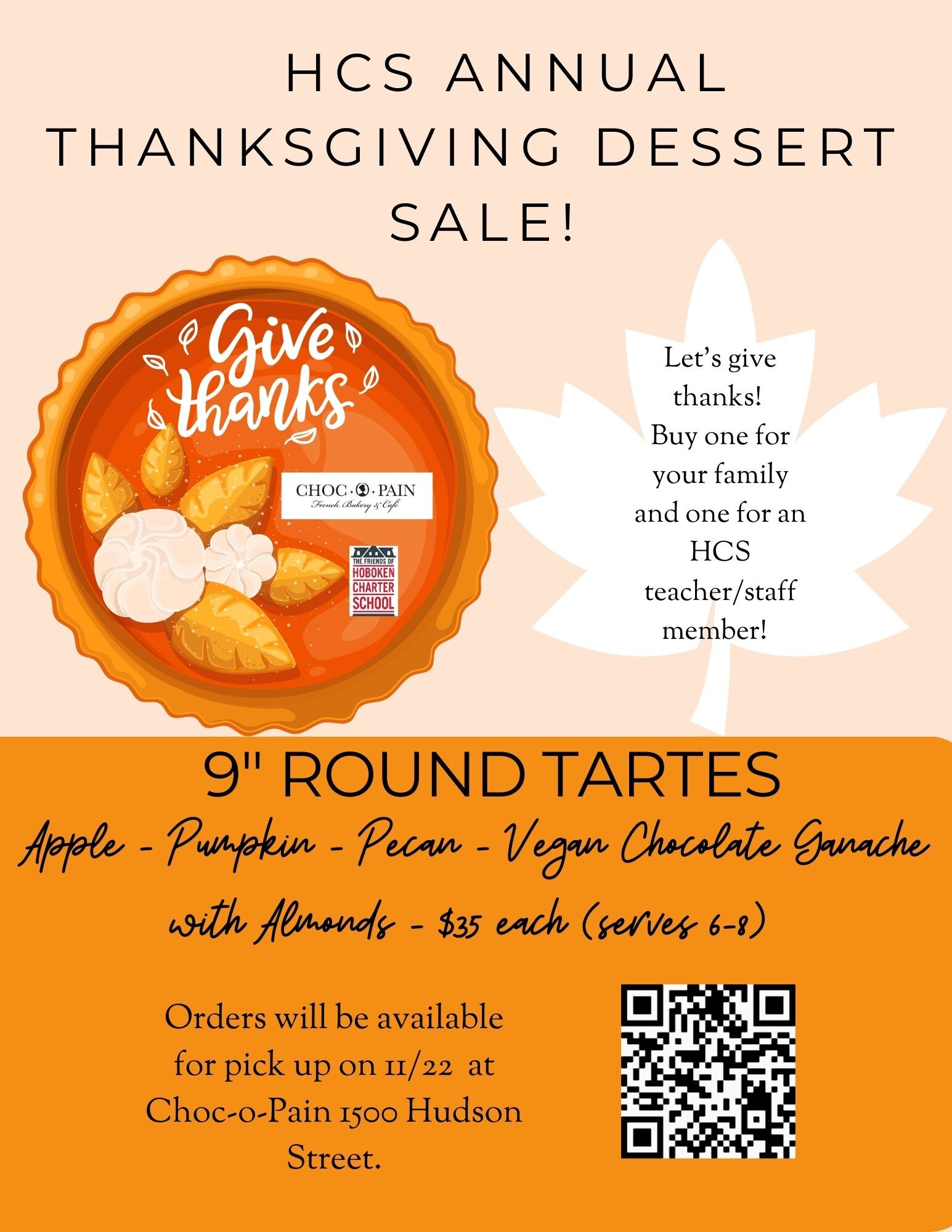 Campaign cover image for Annual HCS Thanksgiving Dessert Sale - Place your order by 11/15 for pickup on 11/22!