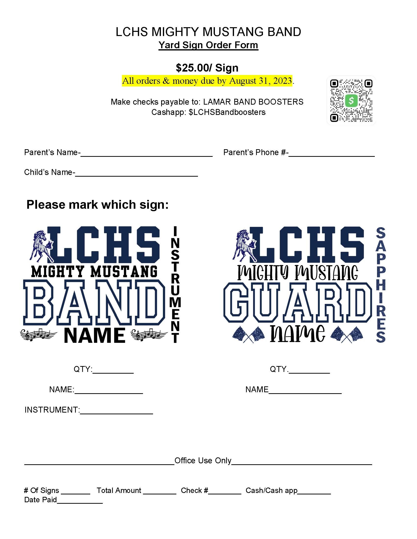 Campaign cover image for LCHS MIGHTY MUSTANG BAND YARD SIGNS