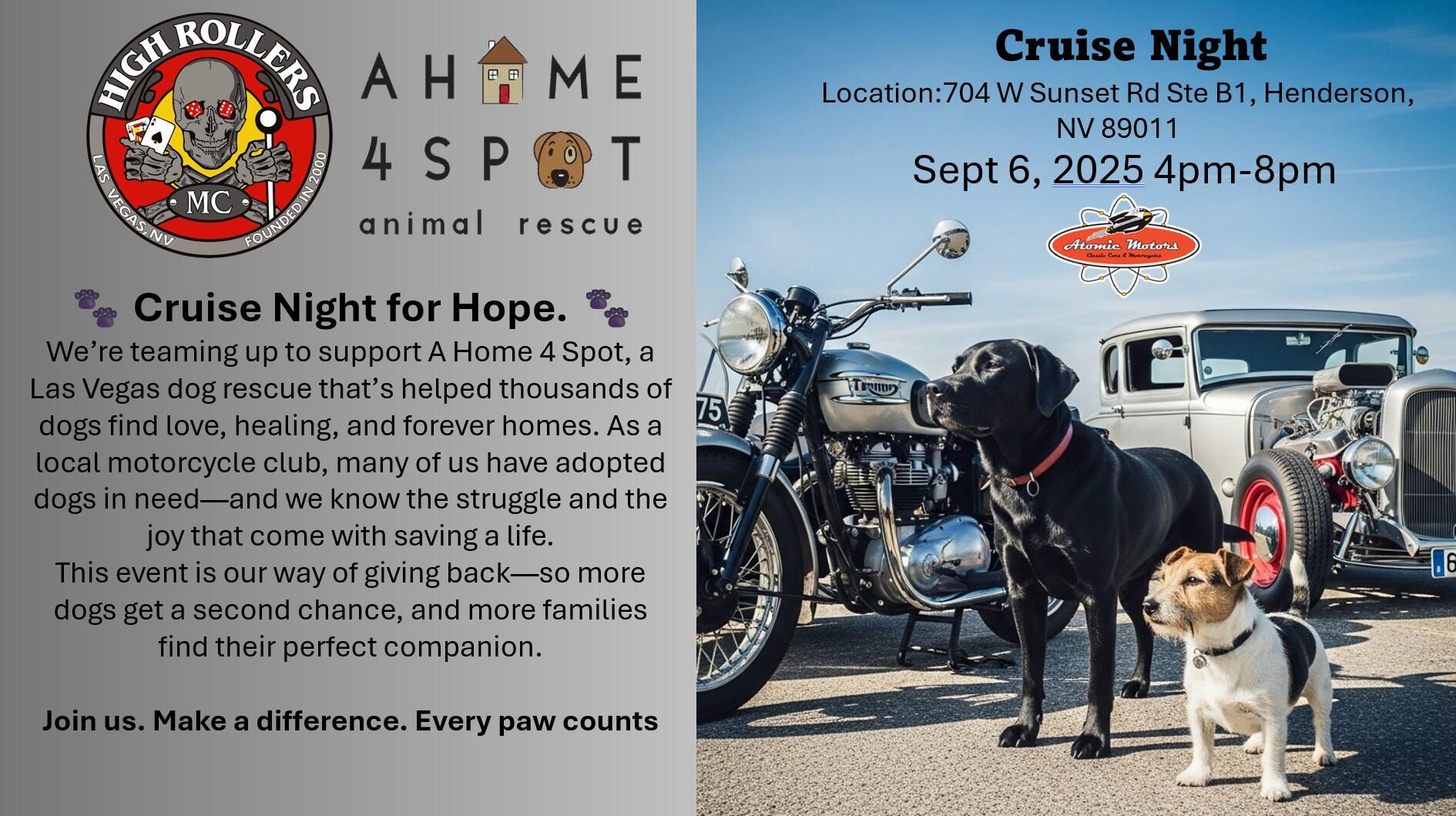 Campaign cover image for High Rollers MC A Home 4 Spot Cruise Night