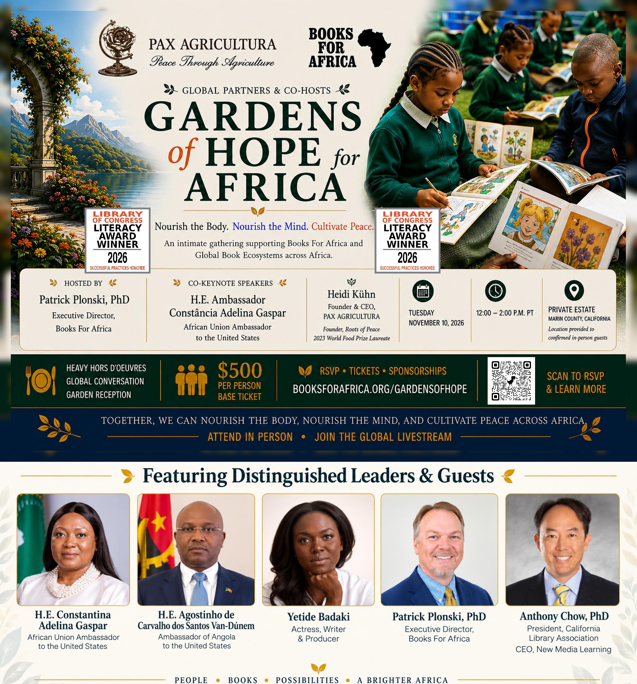 Campaign cover image for Gardens of Hope for Africa: A Benefit for Books For Africa. Tue. Nov. 10 @ 12:30 PM (In-person/Livestream)