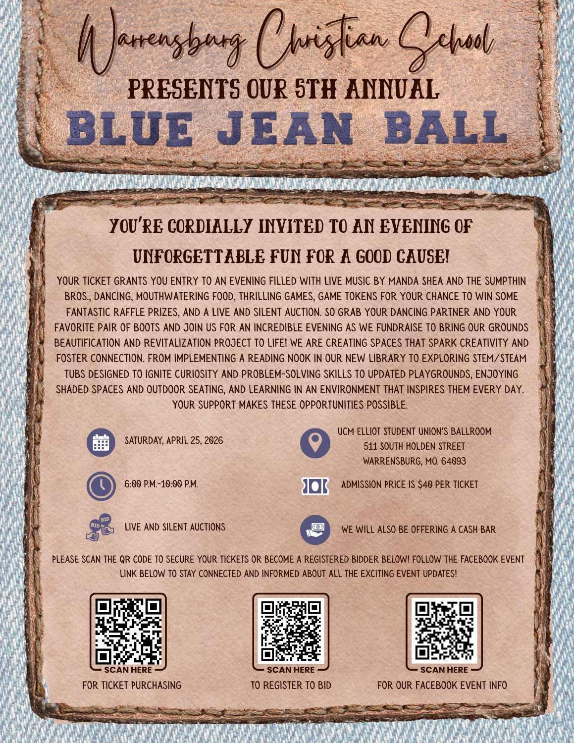 Campaign cover image for Warrensburg Christian School's 2026 Blue Jean Ball