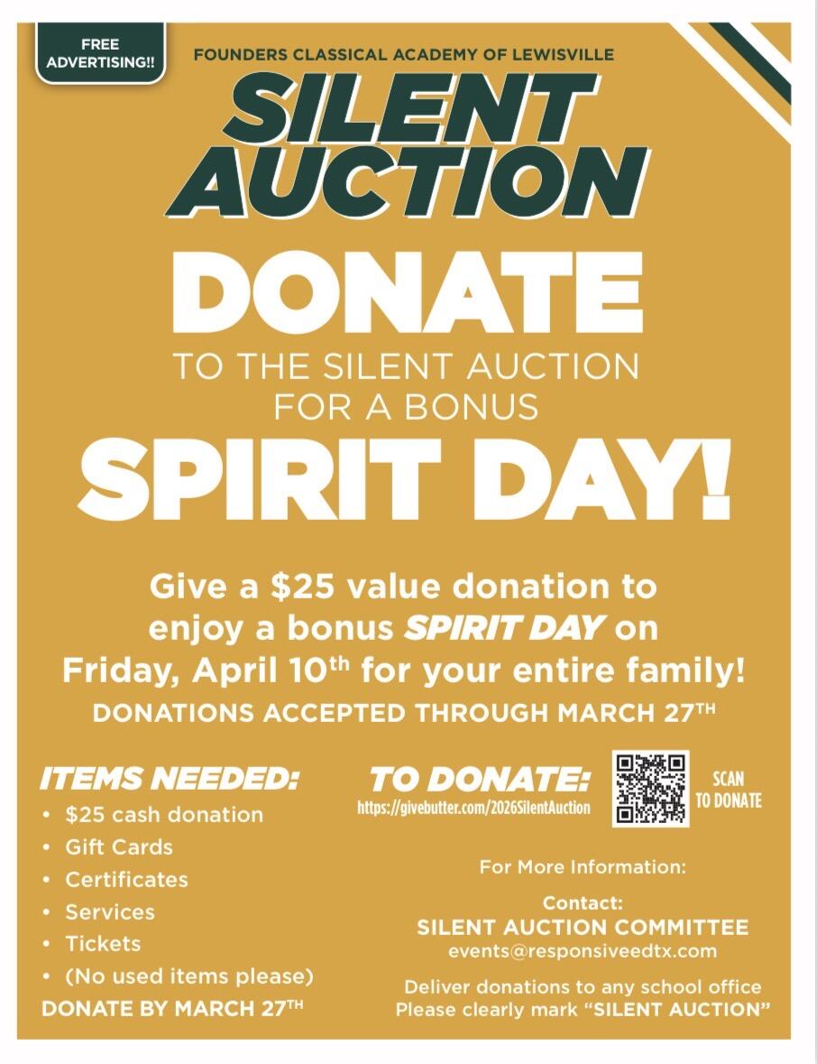 Campaign cover image for Founders Classical Academy of Lewisville Silent Auction Payment & Donation Page