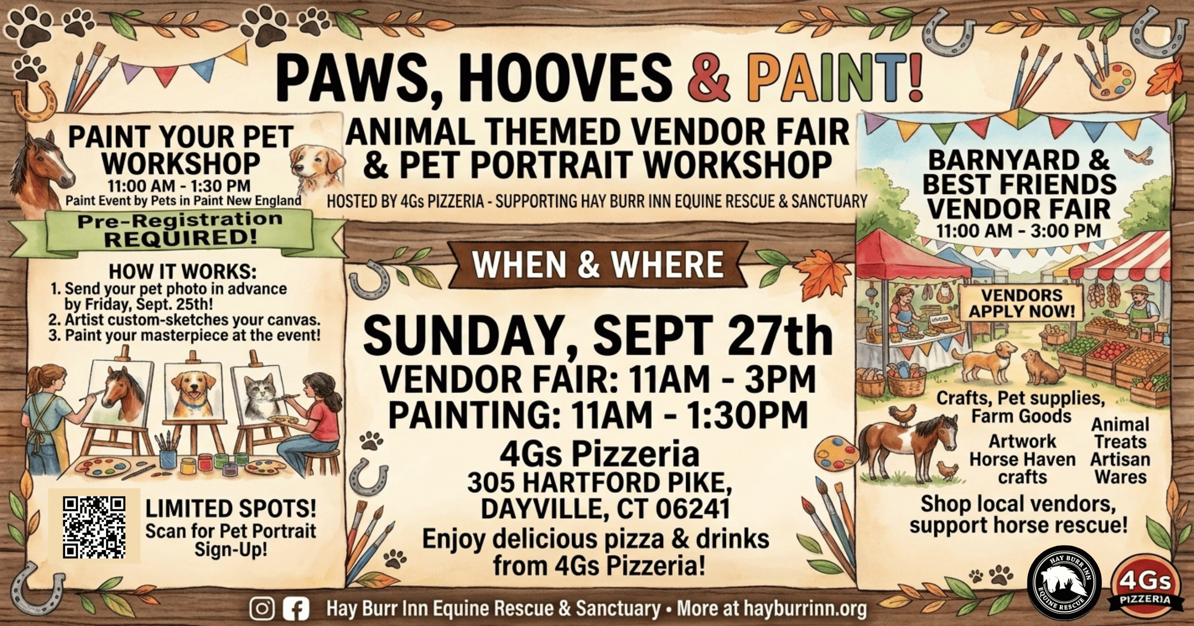 Campaign cover image for Paws, Hooves & Paint at 4G's Pizzeria for Hay Burr Inn