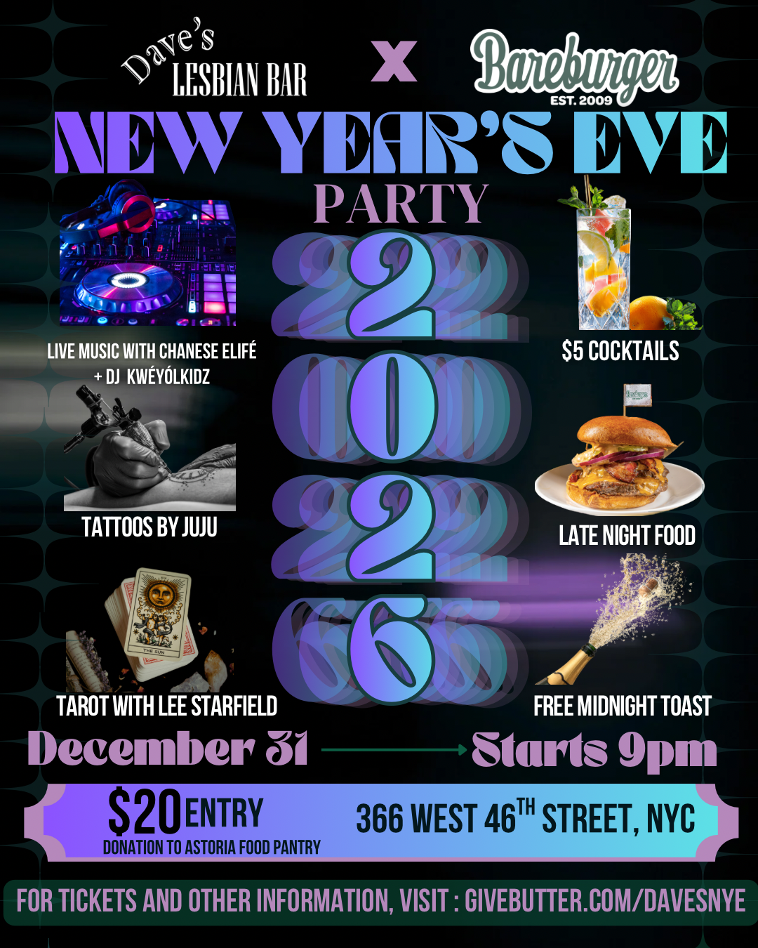 Campaign cover image for Dave's Lesbian NYE with Bareburger Hell's Kitchen