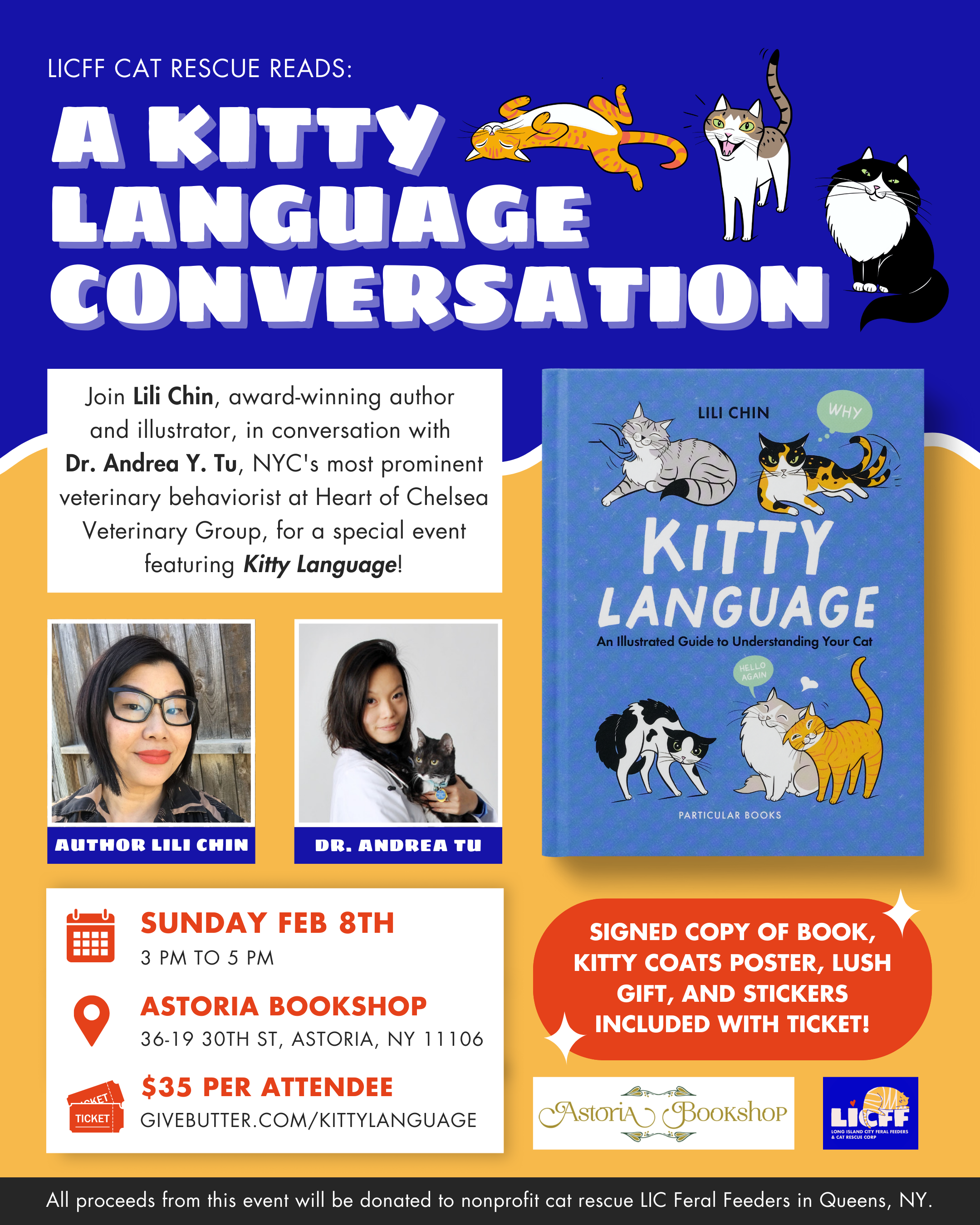 Campaign cover image for LICFF Cat Rescue Reads: A Kitty Language Conversation with Author Lili Chin & Dr. Andrea Tu