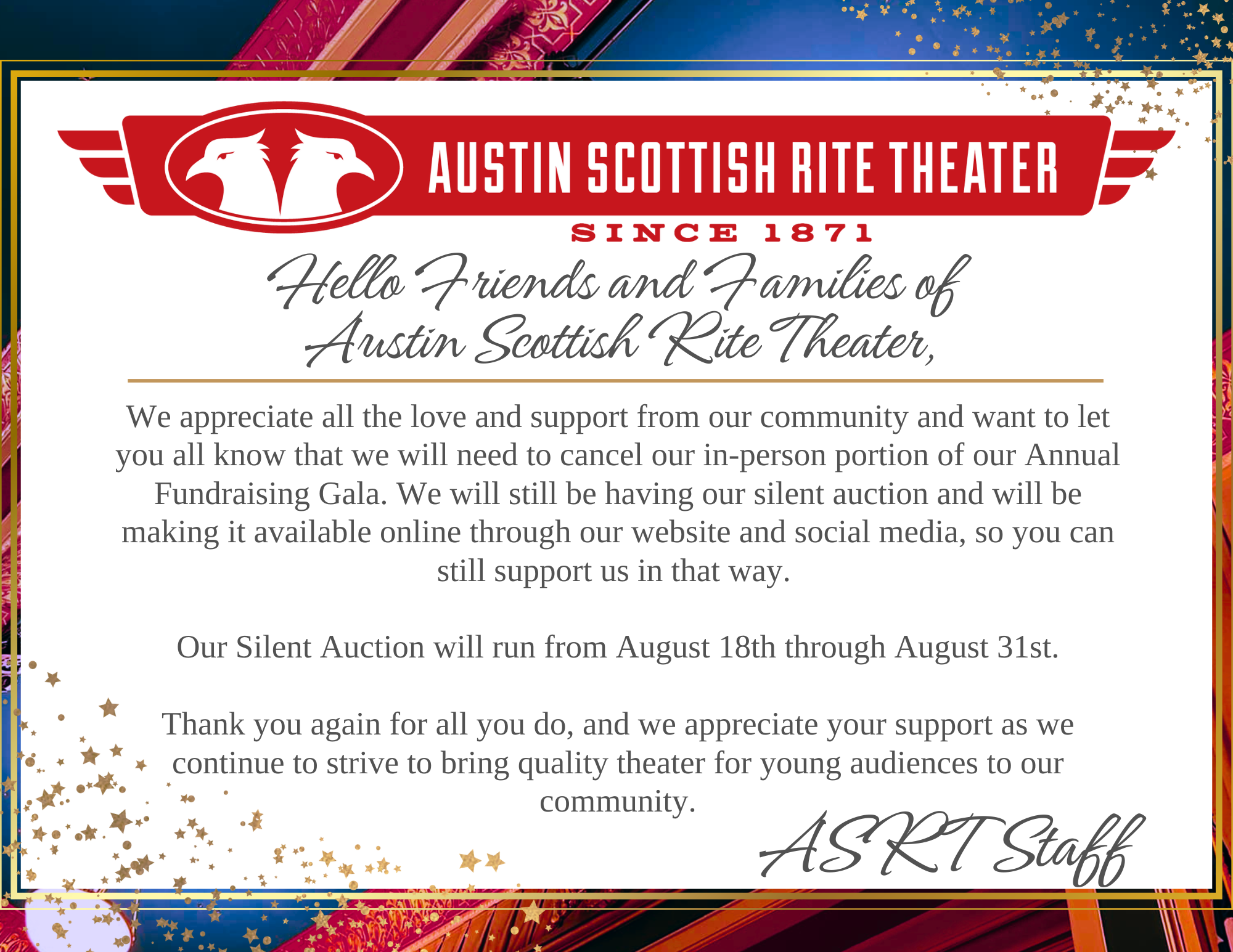 Campaign cover image for Act Now for Austin Children’s Theater : Online Auction for the Austin Scottish Rite Theater