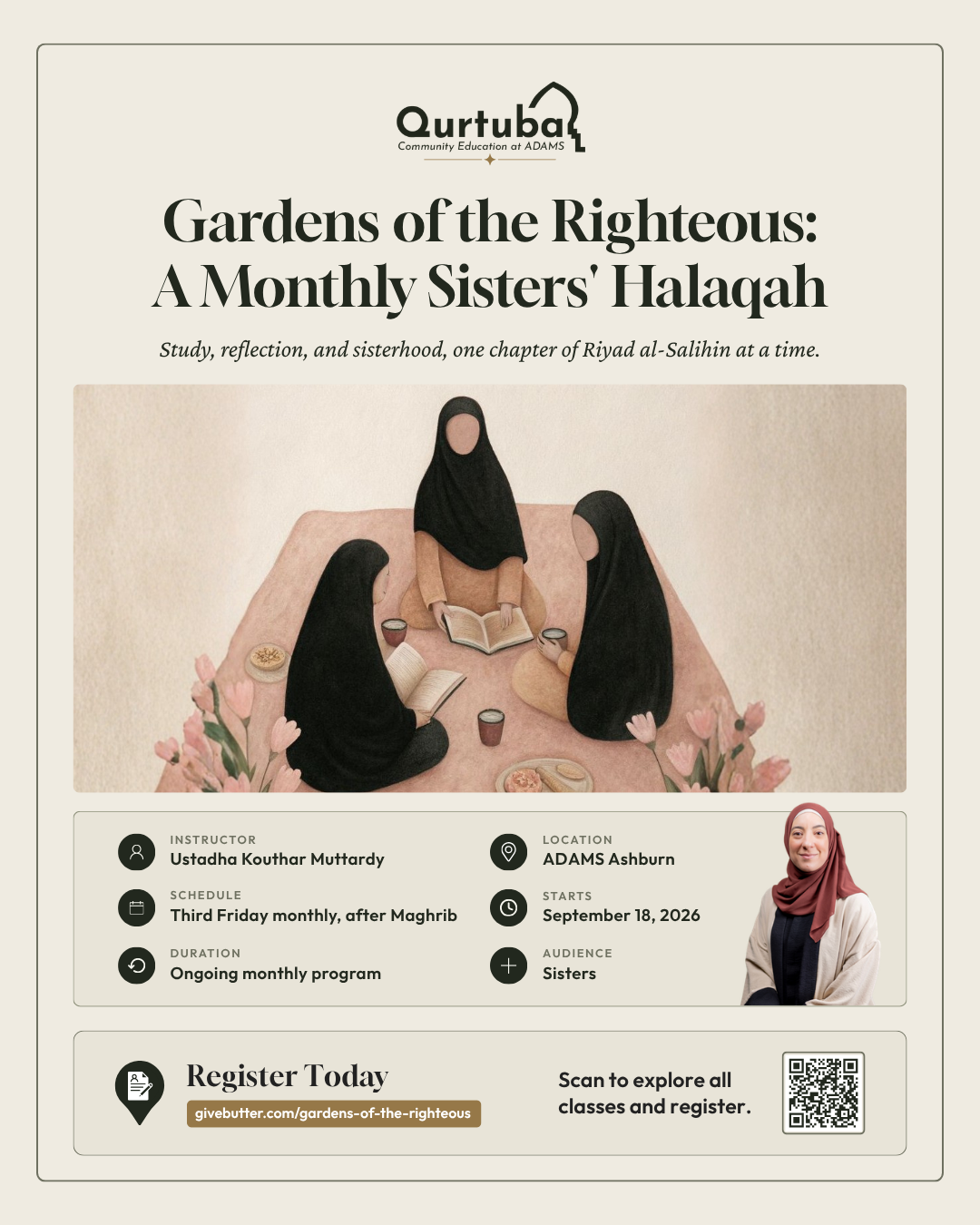 Campaign cover image for Gardens of the Righteous: A Monthly Women’s Halaqah