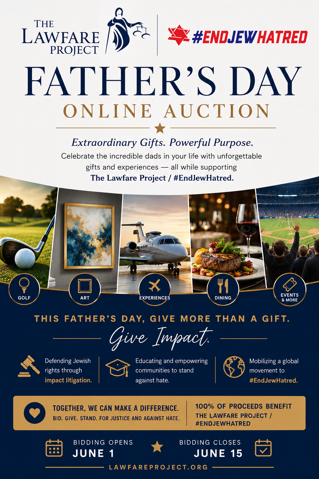 Campaign cover image for Father's Day Online Auction to Benefit The Lawfare Project / #EndJewHatred