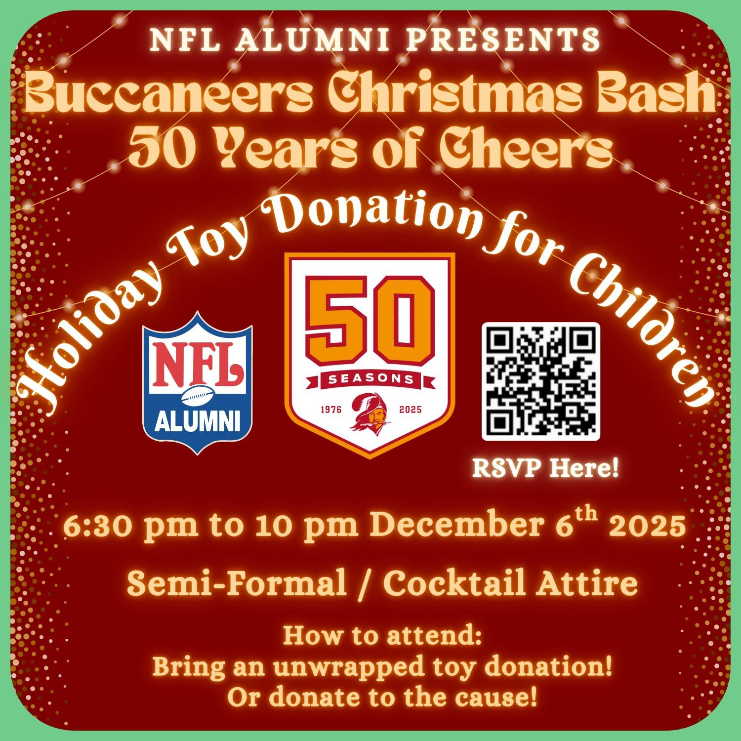 Campaign cover image for Buccaneers Christmas Bash 50 Years of Cheers