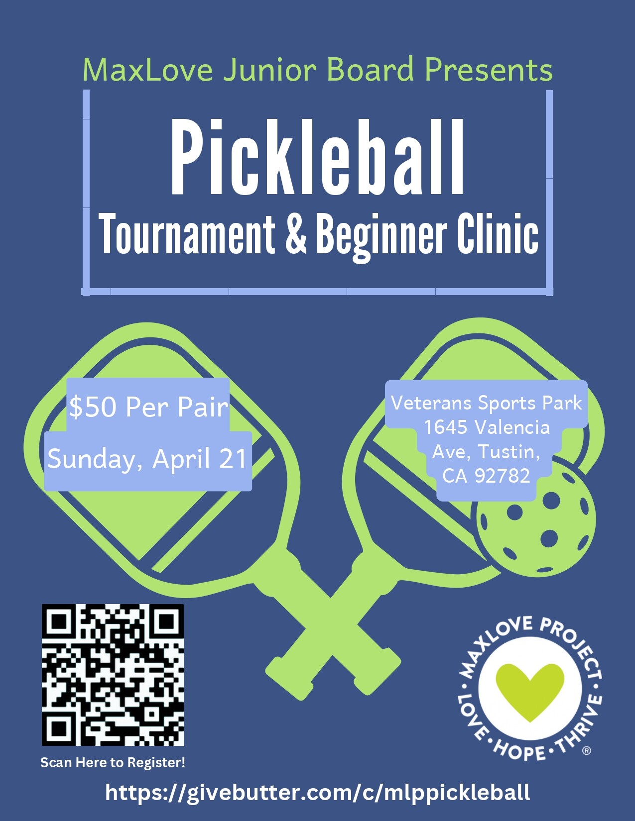 Campaign cover image for MaxLove Project Spring Pickleball Tournament & Beginner Clinic