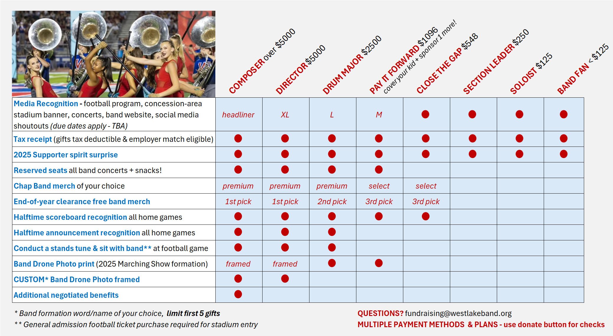 Campaign cover image for 2025-26 Westlake Band Parents PATRON PROGRAM
