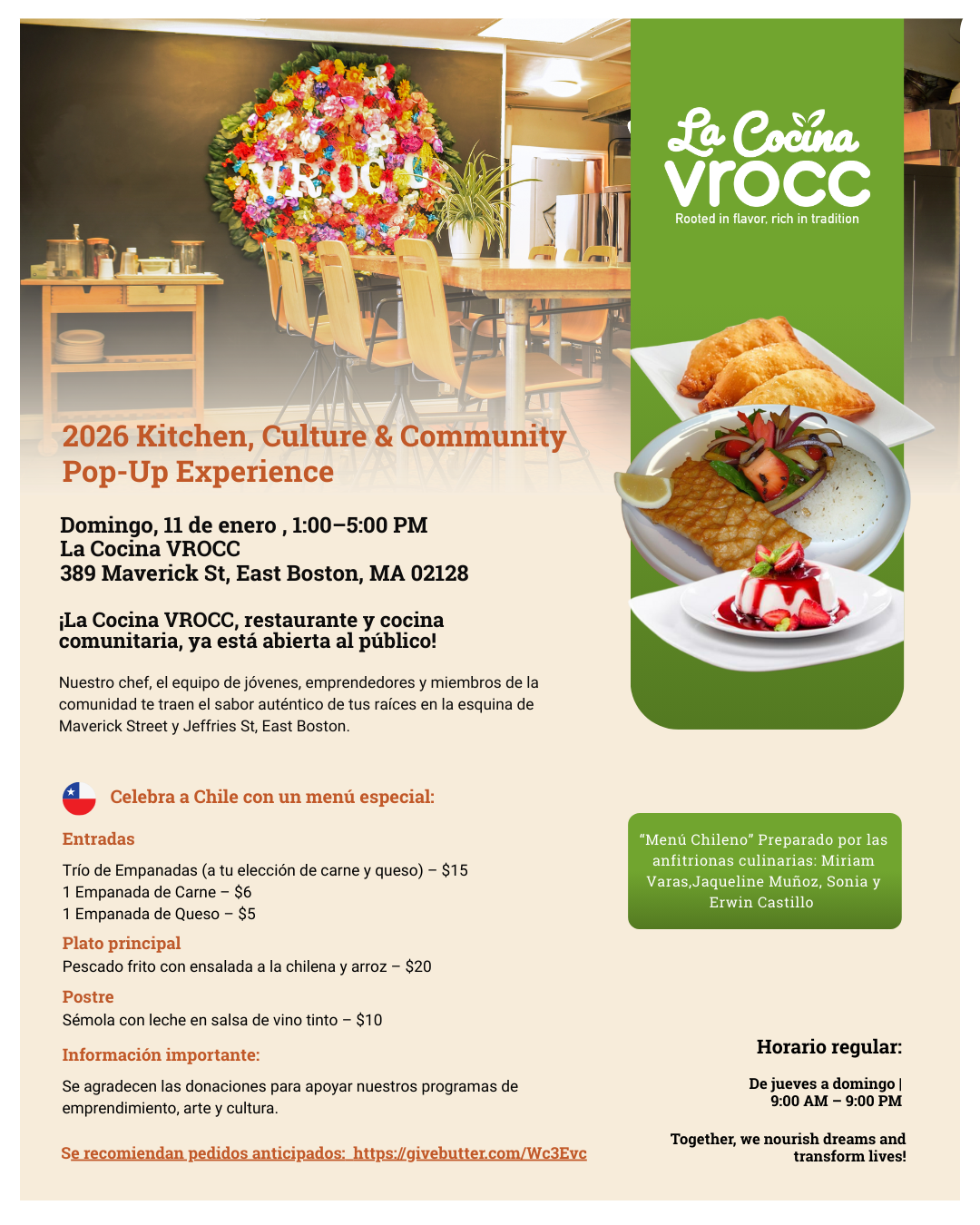 Campaign cover image for 2026 Kitchen, Culture & Community Pop-Up: Chilean Menu at La Cocina VROCC