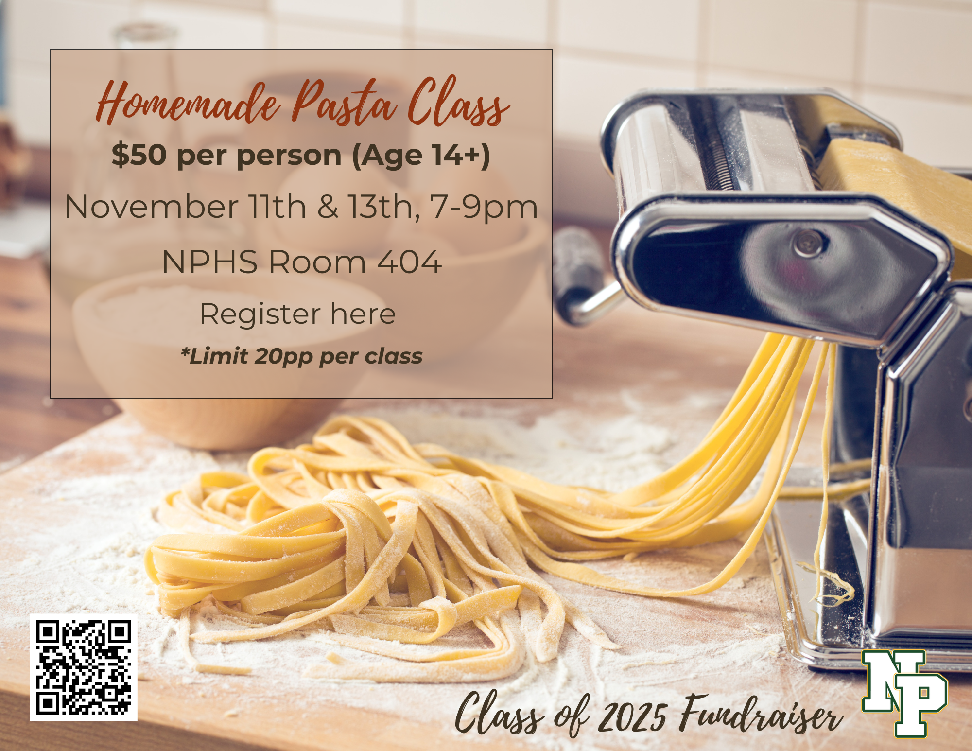 Campaign cover image for Homemade Pasta Class- Class of 25 Fundraiser