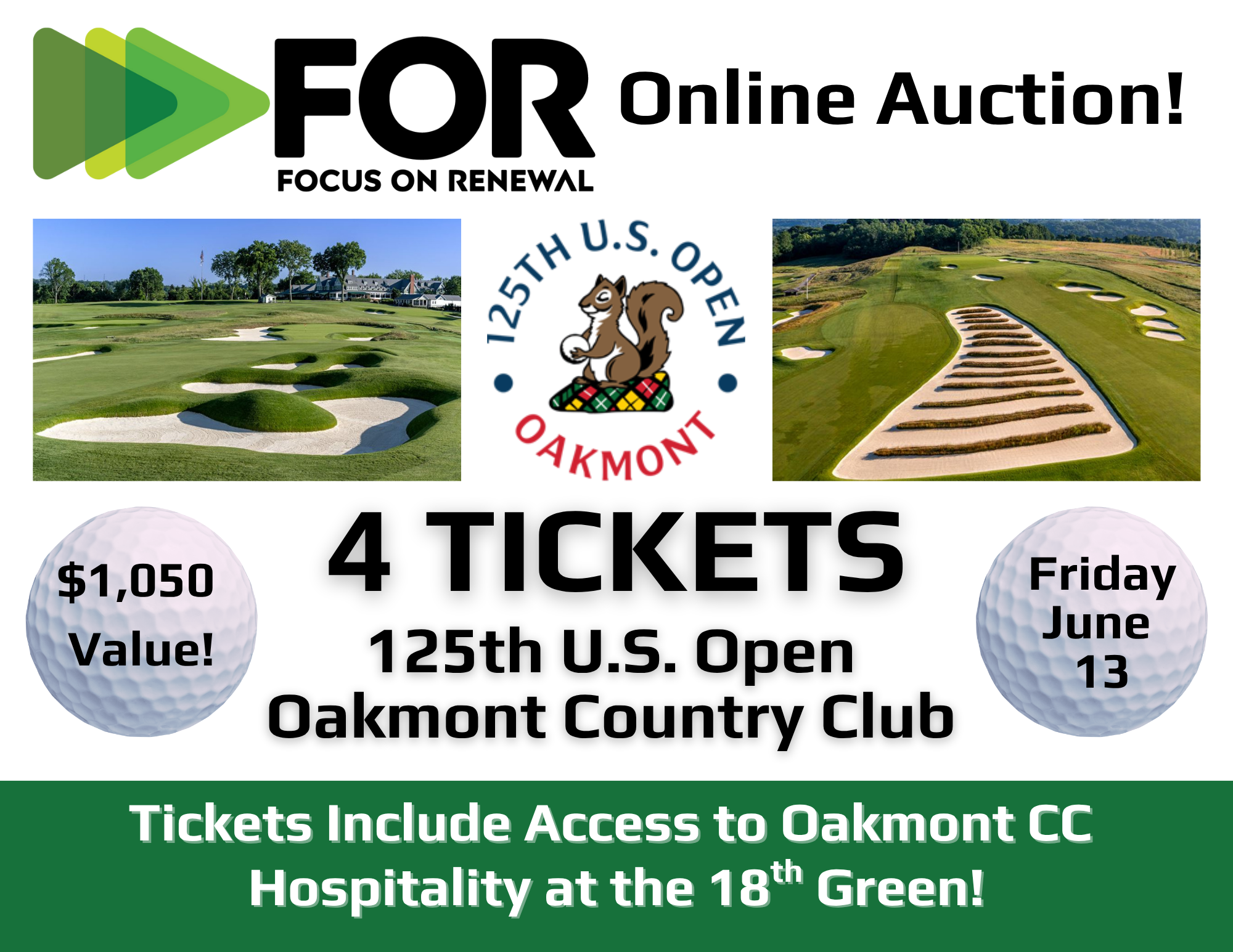 Campaign cover image for 4 Tickets - 125th U.S Open at Oakmont Country Club