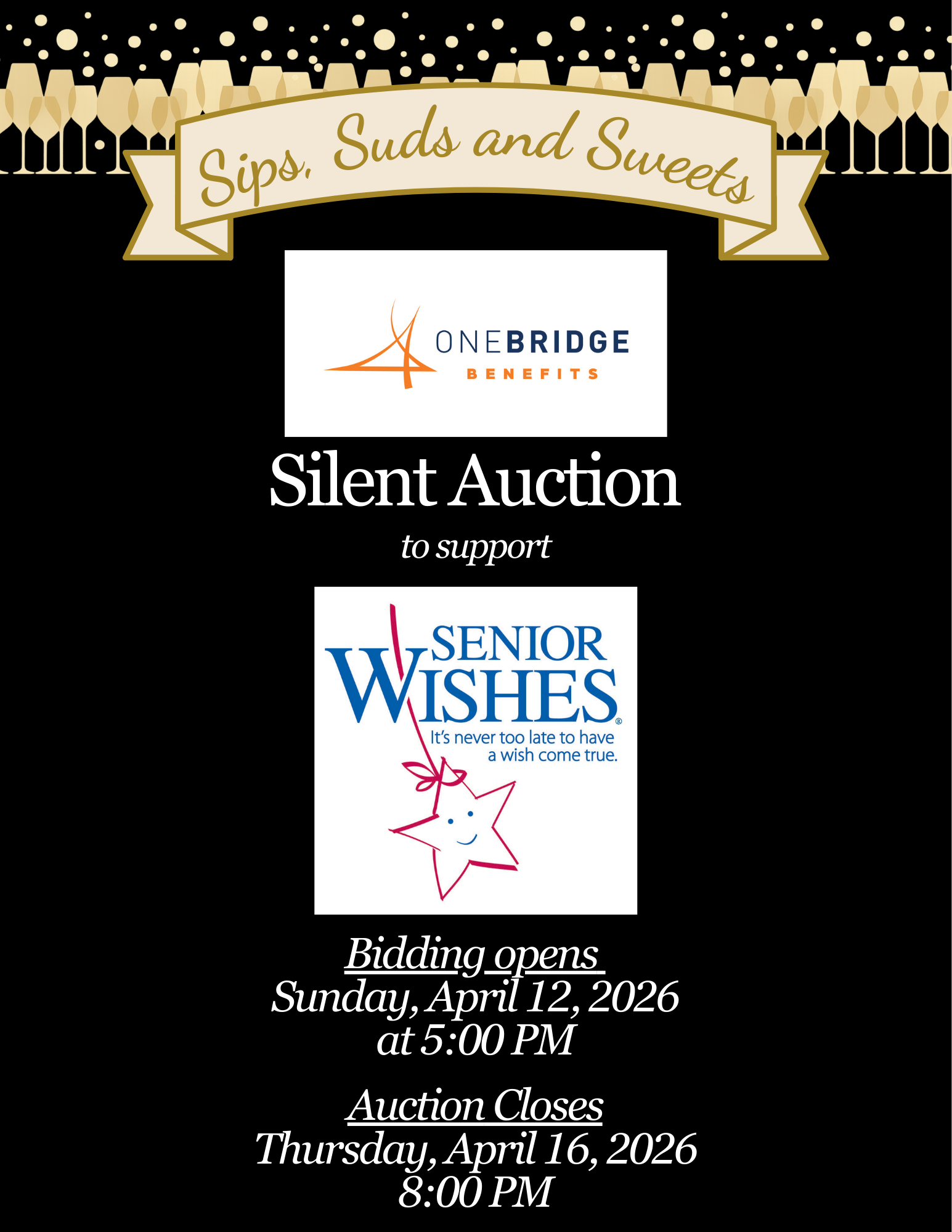 Campaign cover image for Sips, Suds & Sweets Silent Auction Sponsored by OneBridge Benefits 2026
