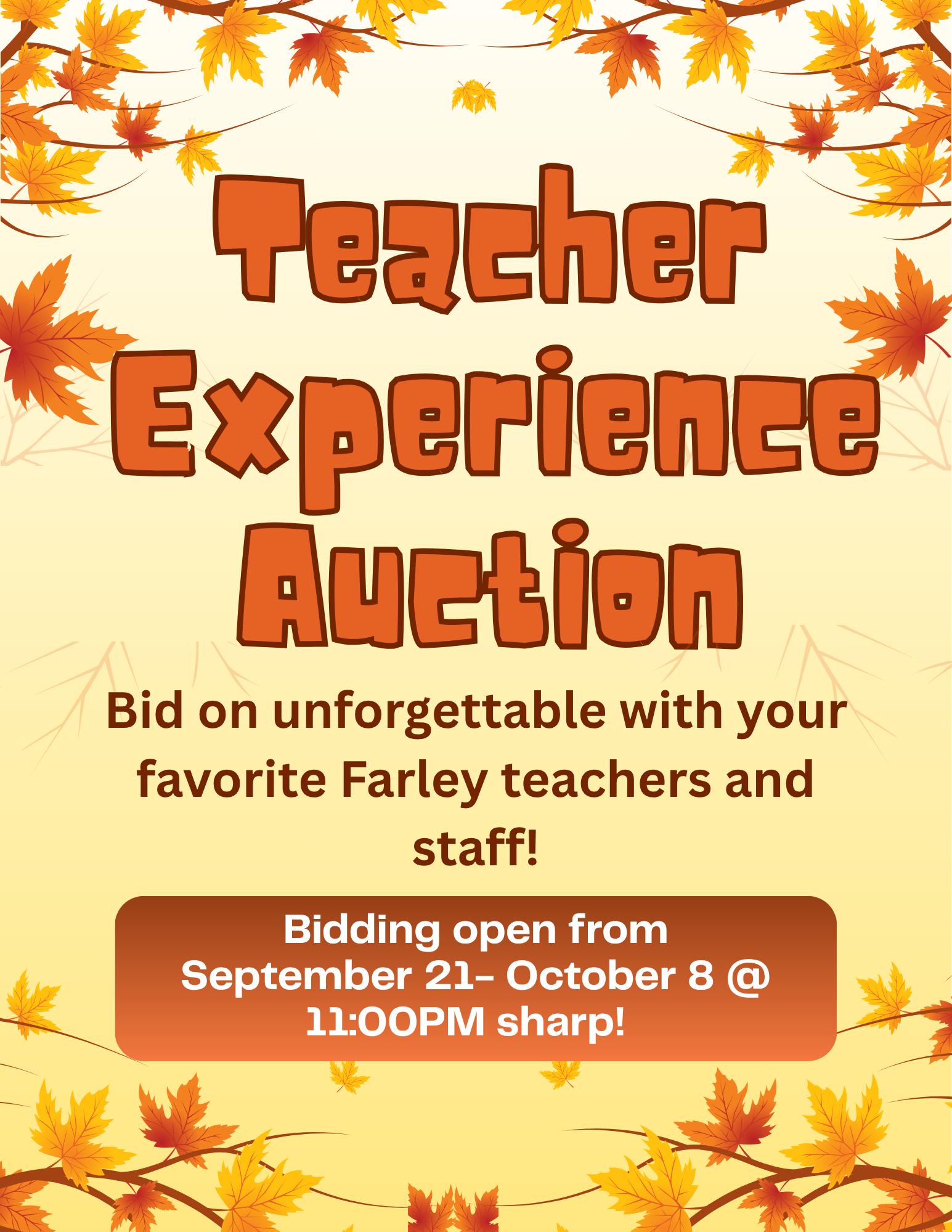 Campaign cover image for 🦊 Farley PTO Fall Fest Teacher Experience Auction 2026