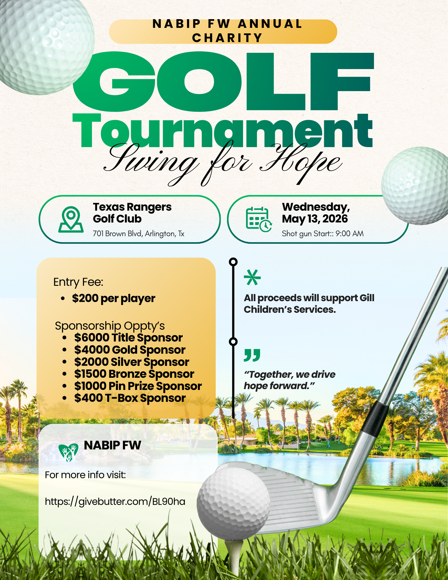 Campaign cover image for Swing for Hope | Benefiting Gill Children's Services | Annual Golf Tournament